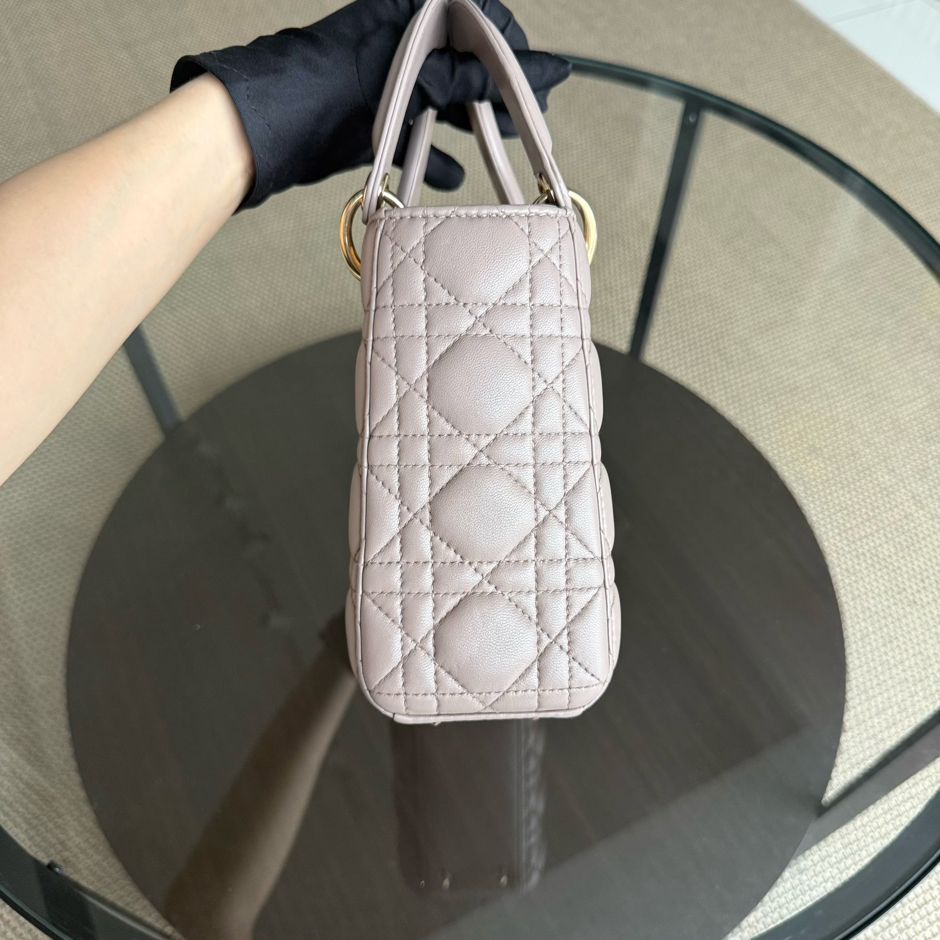 Dior Lady Small Flap - Cannage Lambskin Blush Pink Beige Gold Hardware