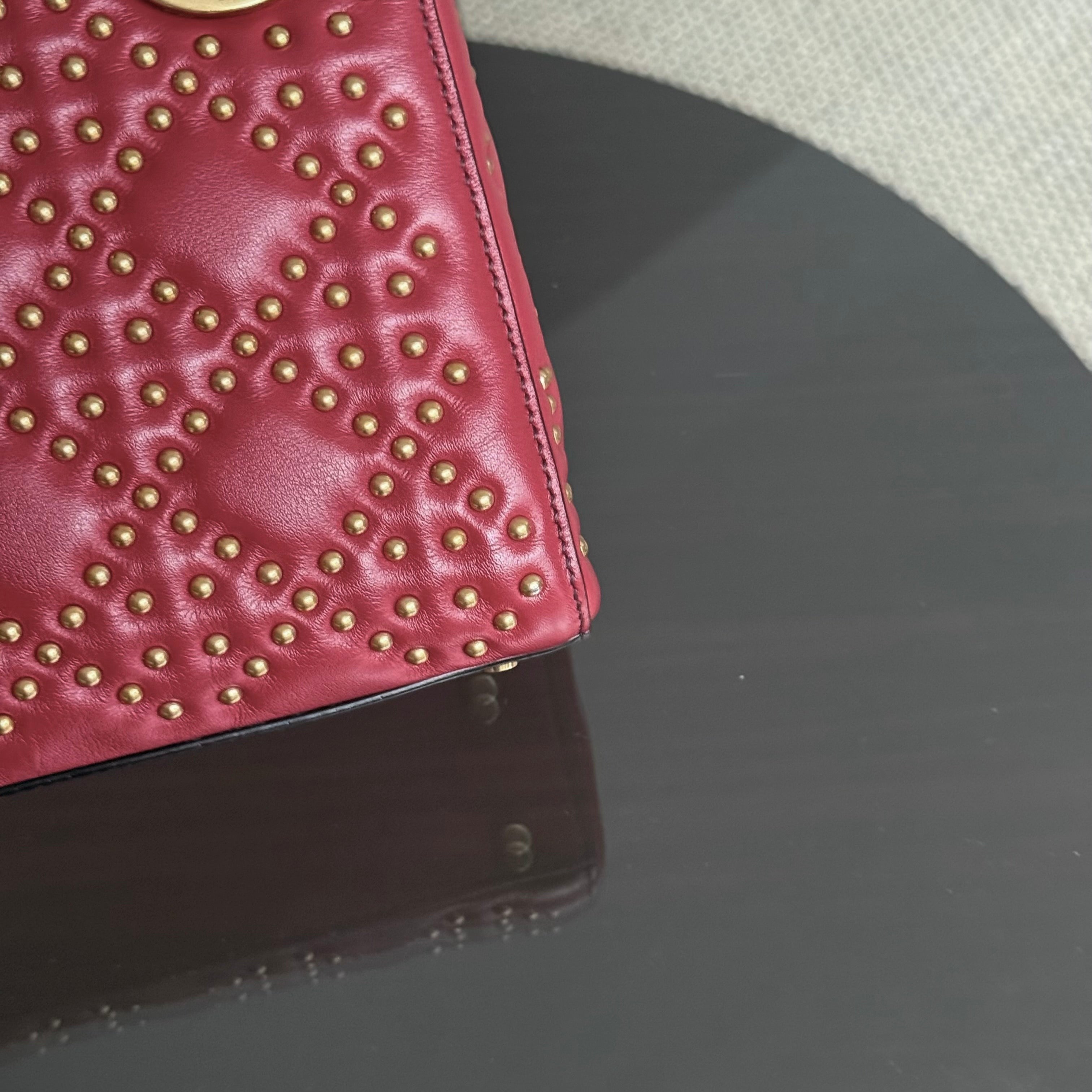 Dior Lady Mini - Valentine Studded Red Golden Hardware