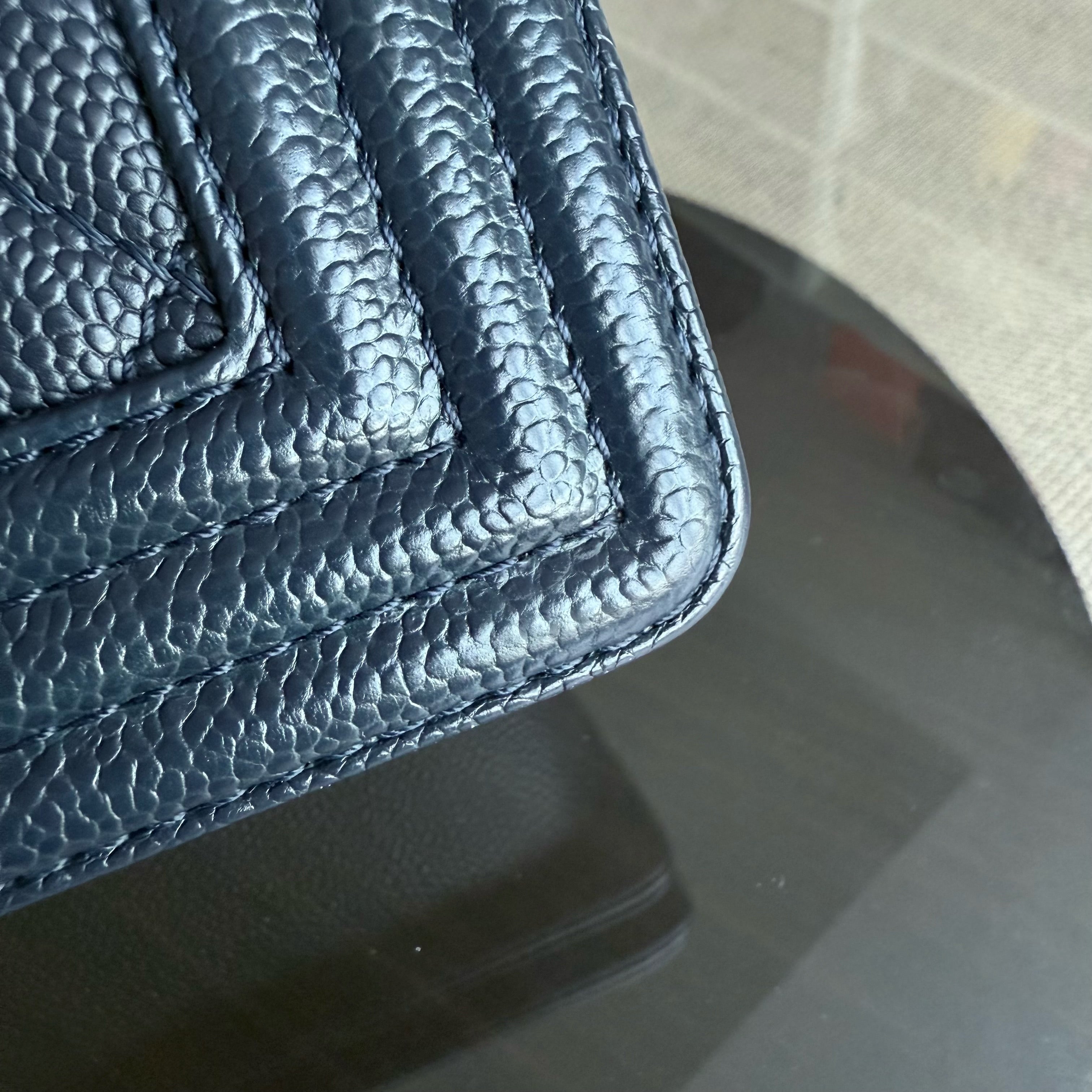 Chanel Boy New Medium - 28CM Caviar Quilted Grained Calfskin Dark Navy Blue Ruthenium Gold Hardware Series 19