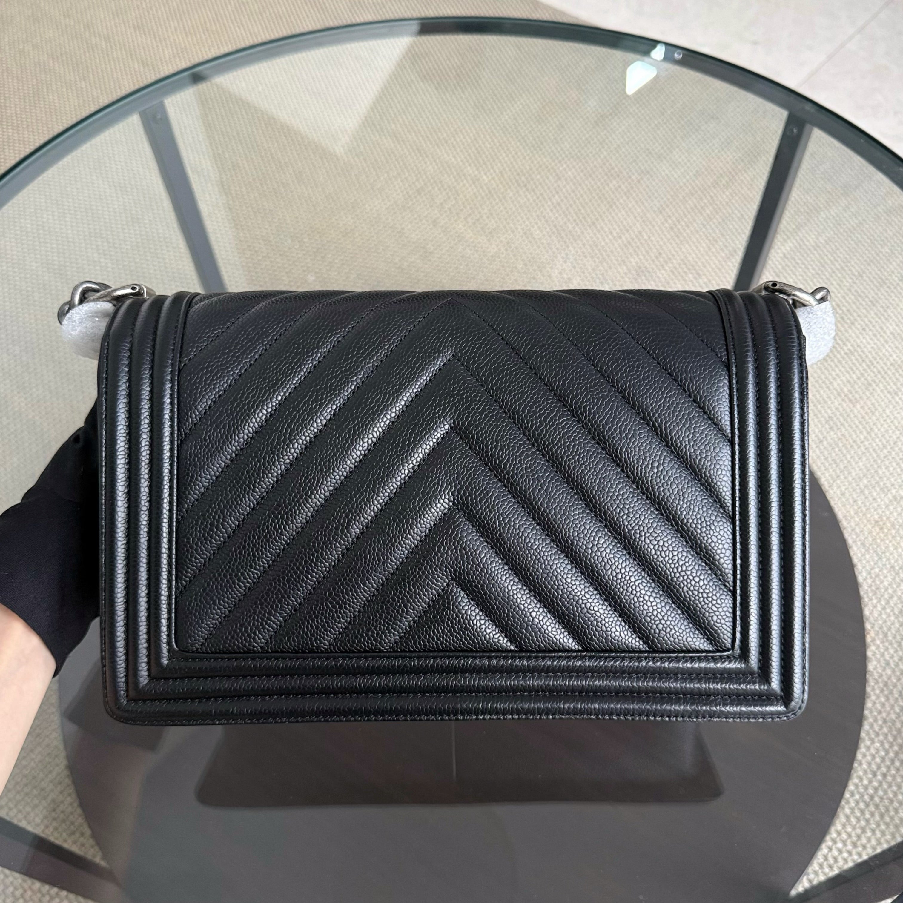 Chanel Boy New Medium - 28CM Caviar Quilted BlackRuthenium Silver Hardware Series 28
