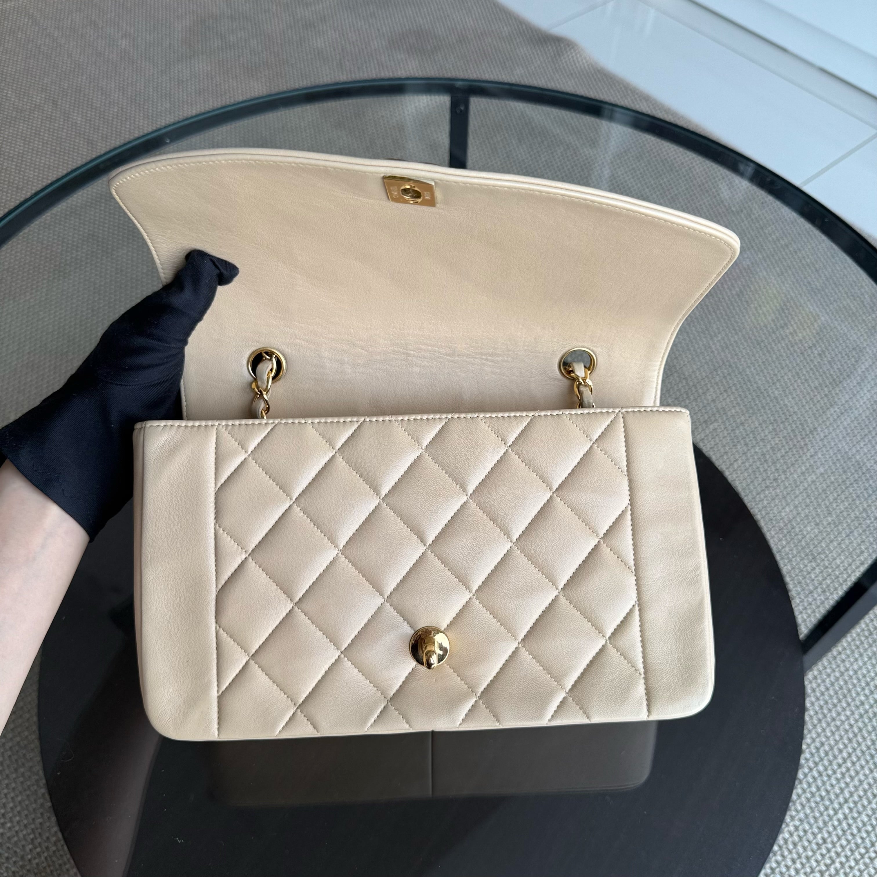 Chanel Diana Medium Vintage - Quilted Lambskin Beige Gold Hardware Series 3