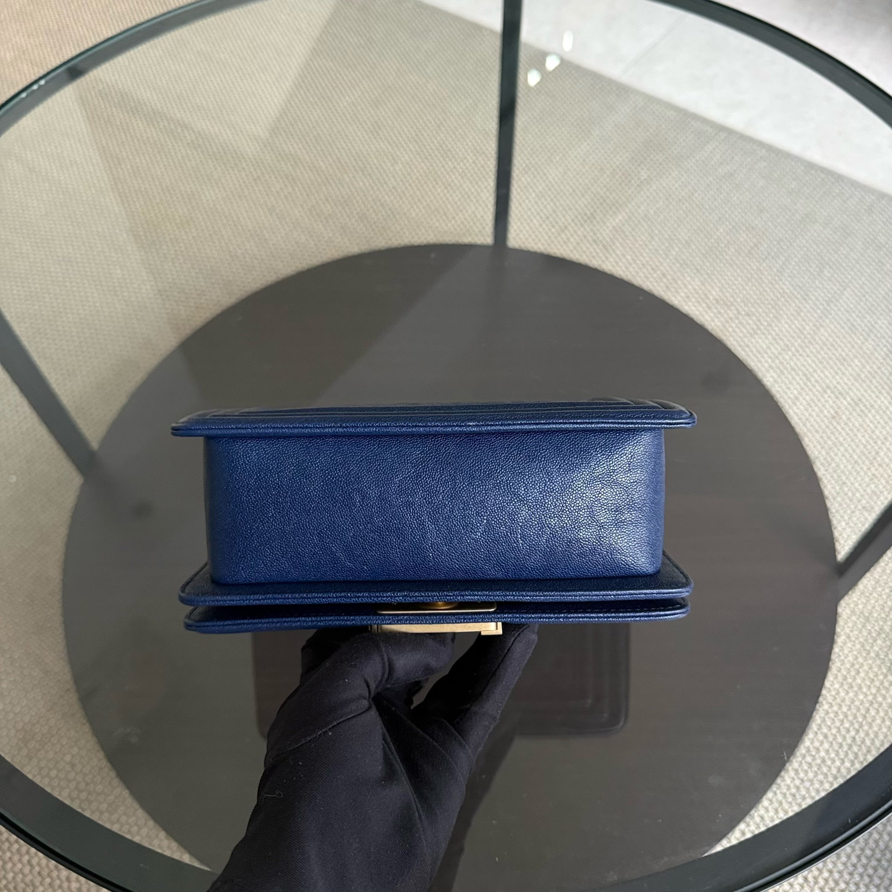 Chanel Boy Small - Caviar 20CM Quilted Dark Blue Gold Hardware Series 26