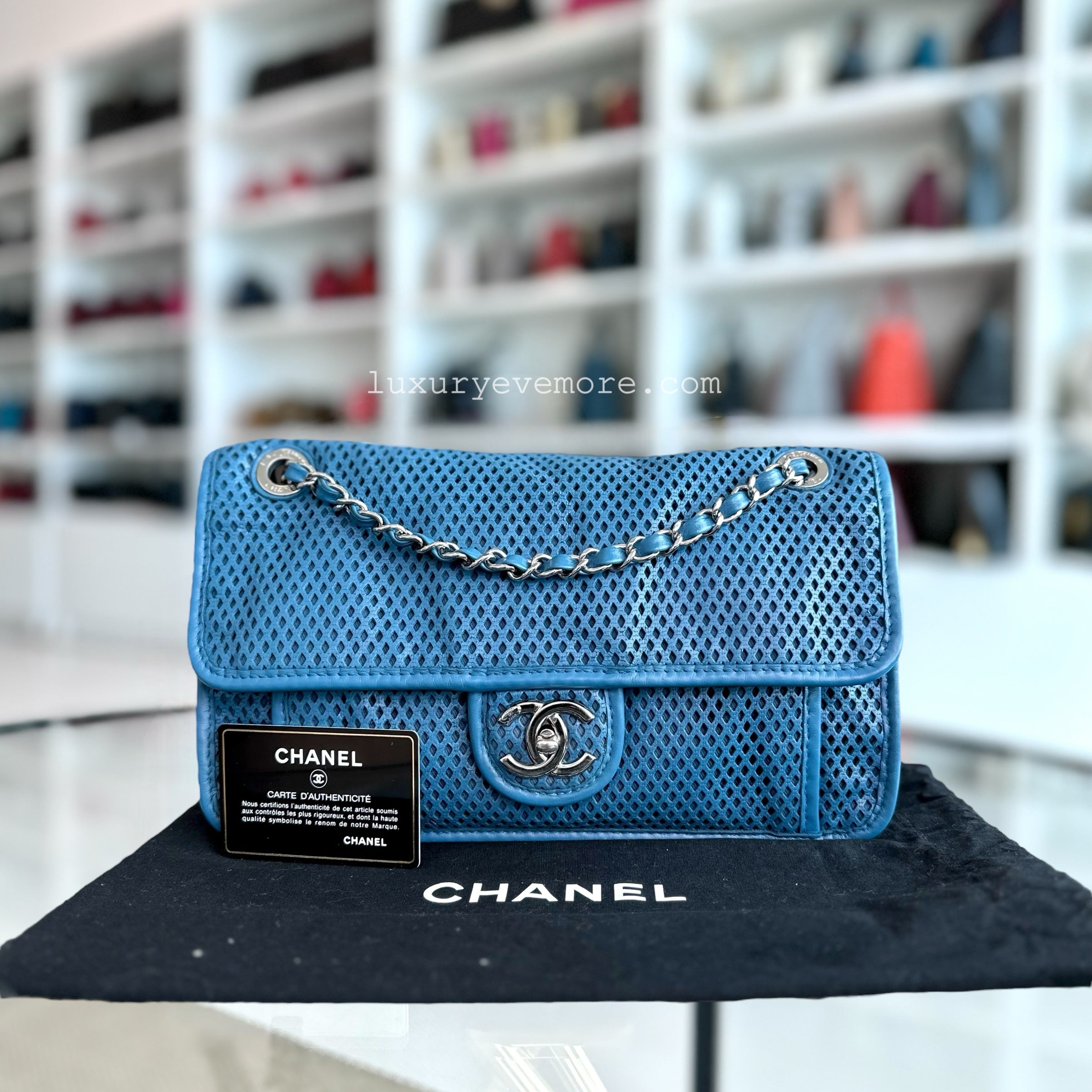 Chanel Flap Perforated French Riviera Up In The Air Blue SHW No 17