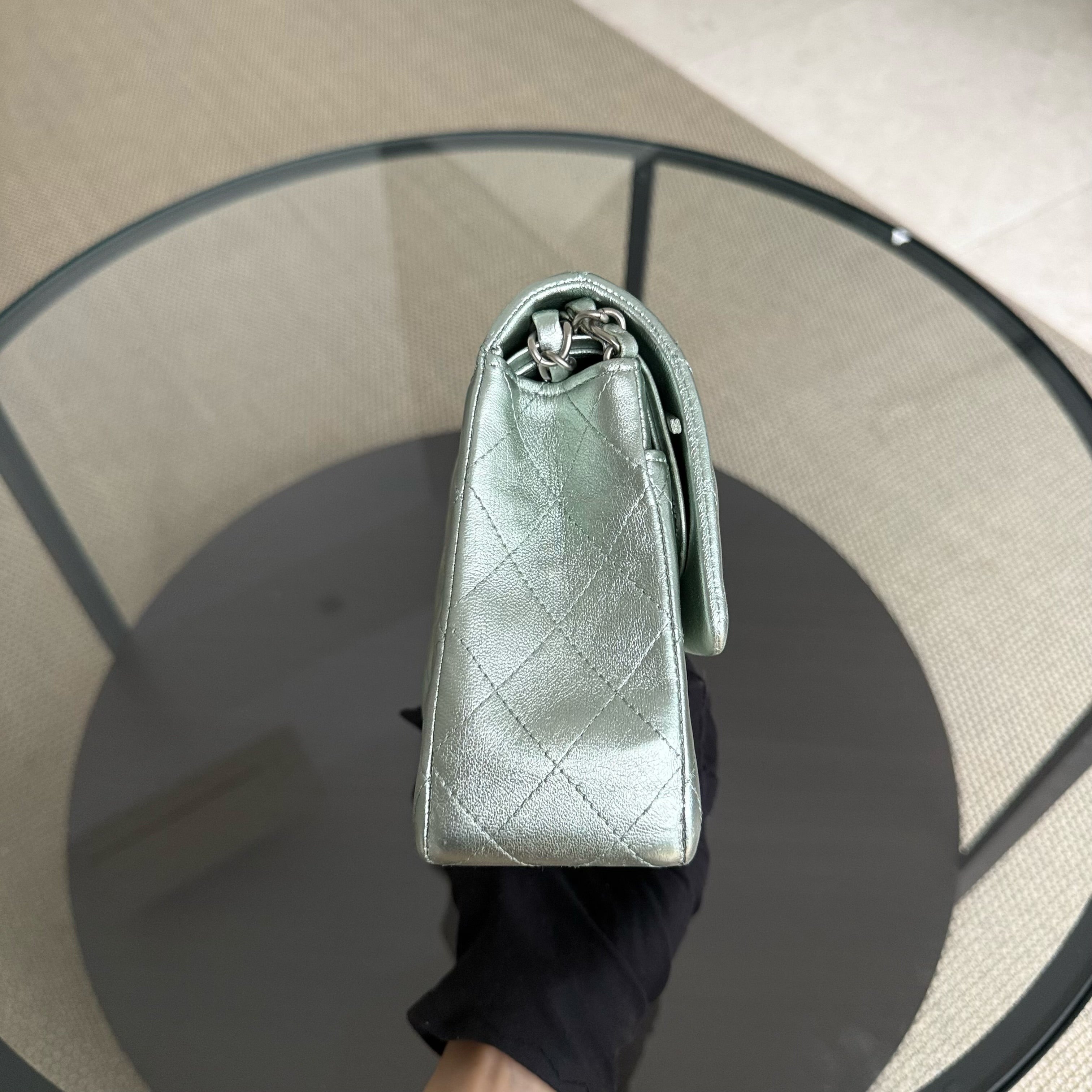 Chanel Classic Flap Medium - 25CM Quilted Lambskin Irridescent Light Green Silver Hardware Series 14