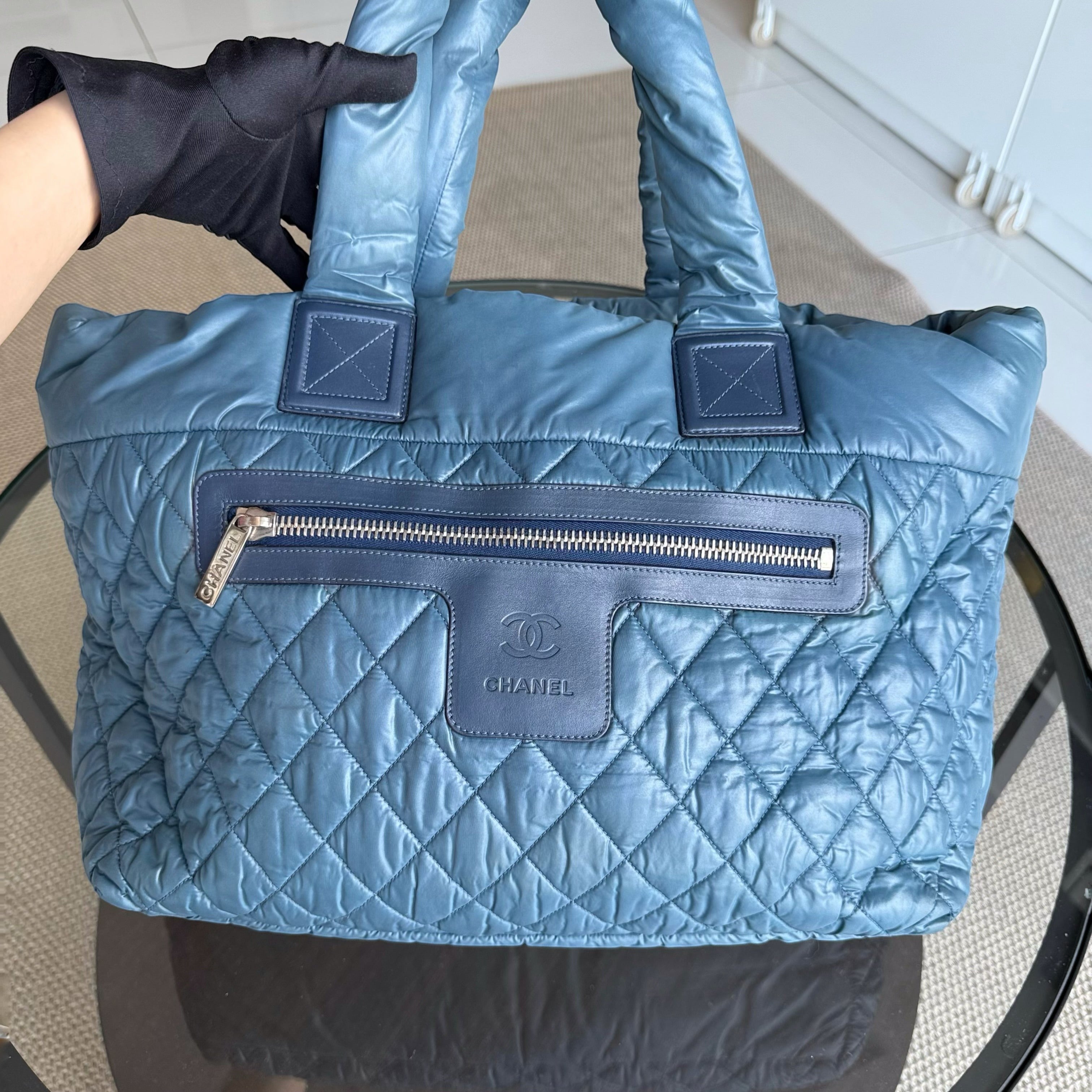 Chanel Coco Cocoon Quilted Nylon Tote Blue No 13
