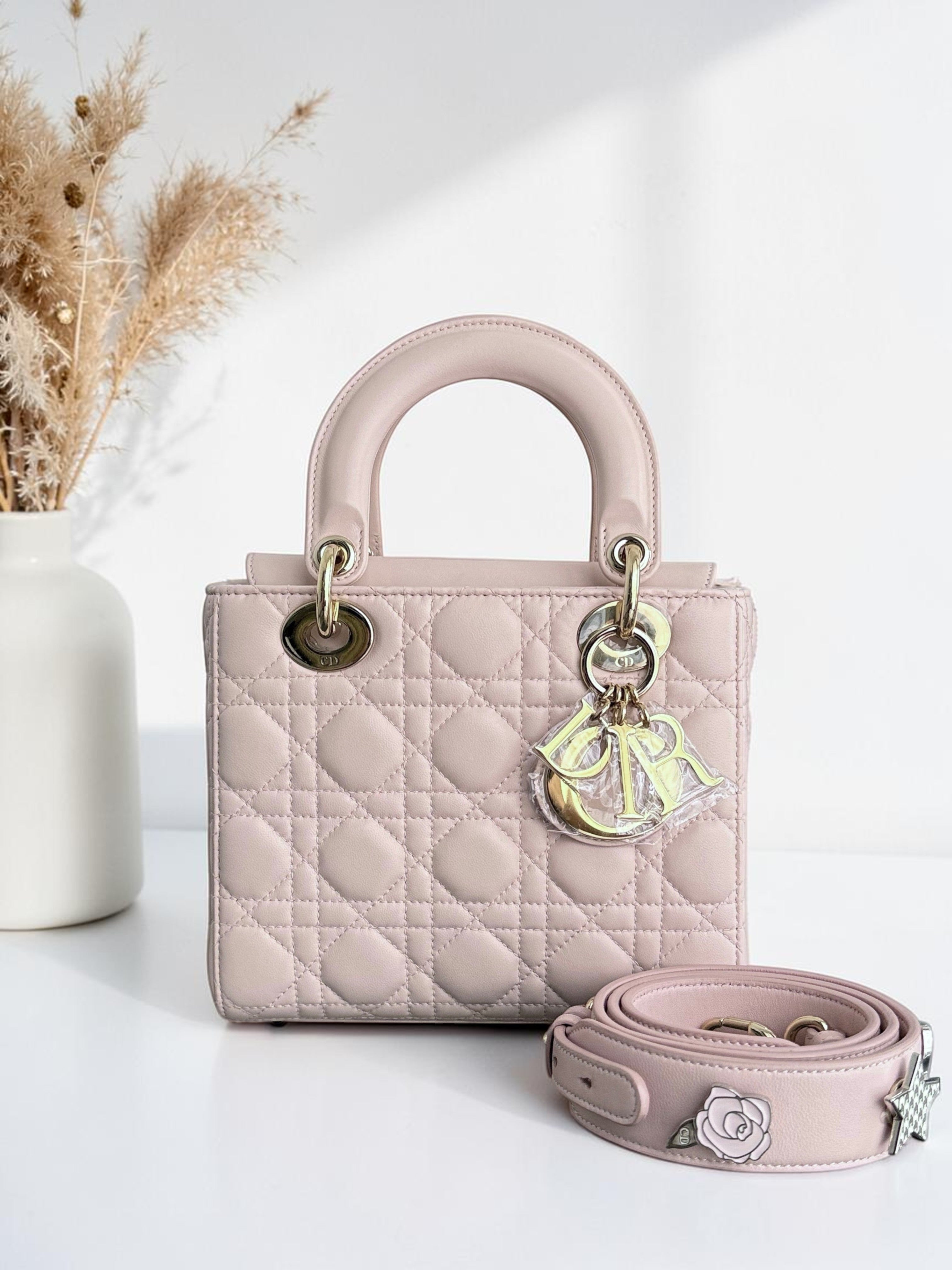 Dior Lady Small Flap - Cannage Lambskin Light Sakura Pink Gold Hardware