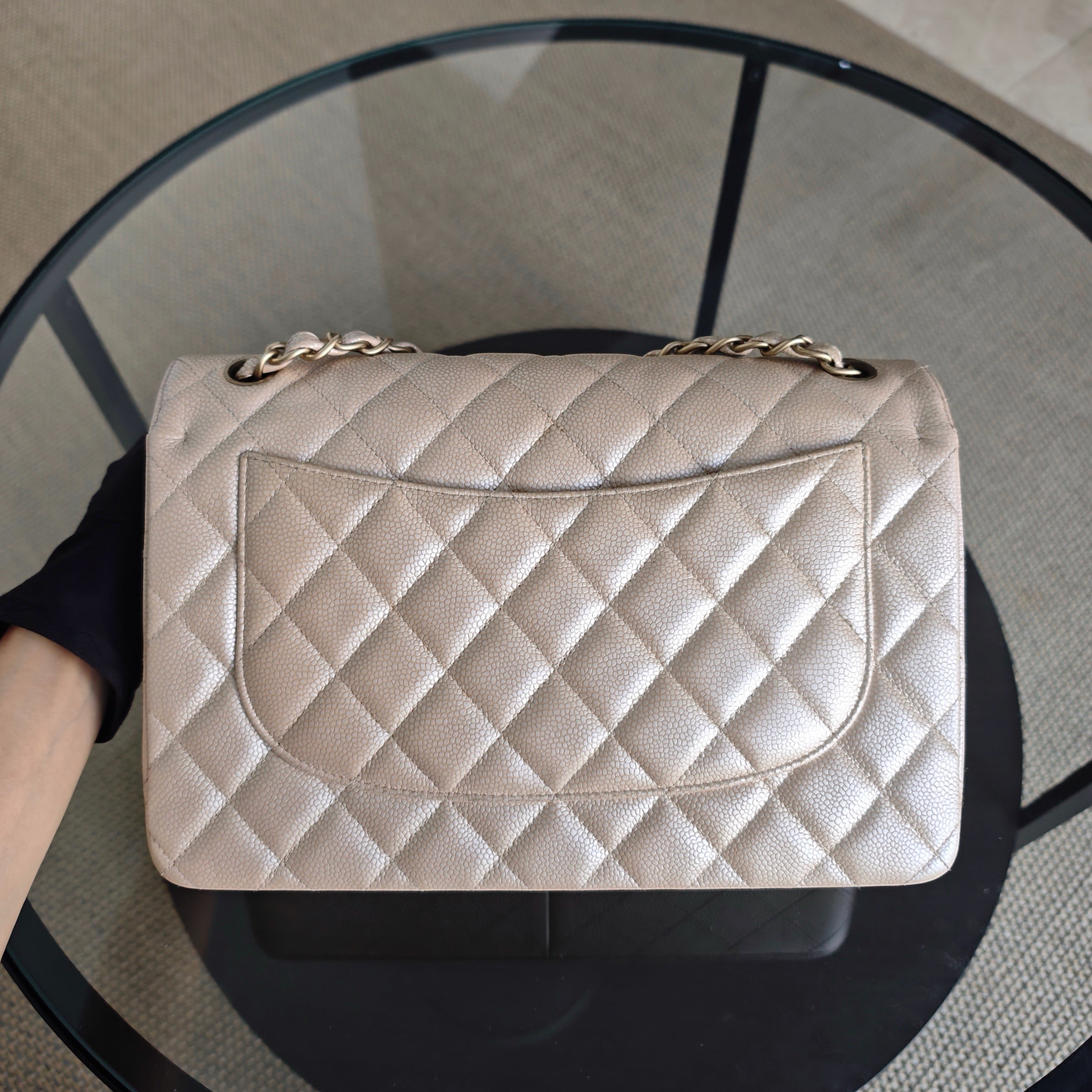 Chanel Classic Flap Jumbo - Caviar 30CM Double Flap Quilted iridescent Beige Gold Hardware Series 16