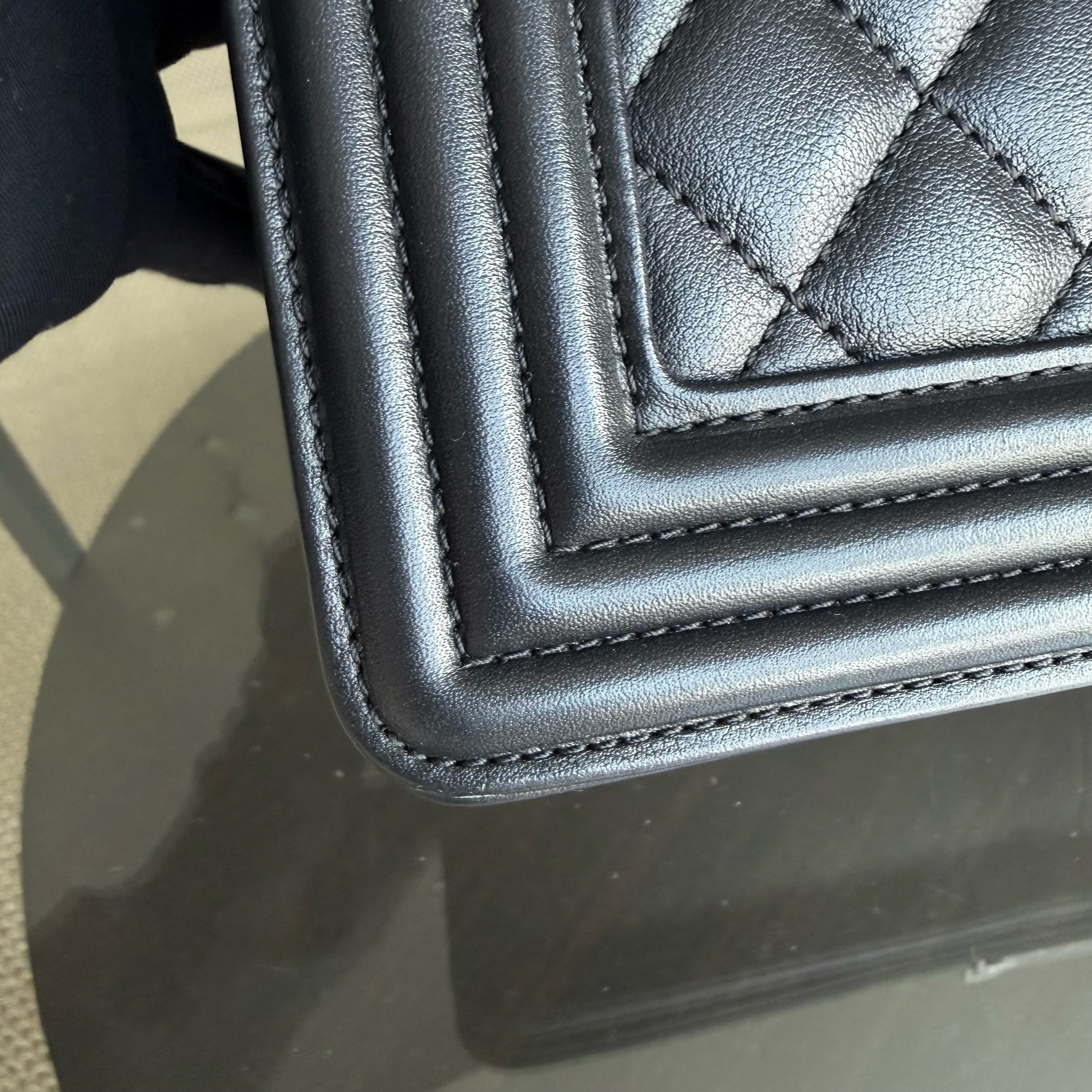 Chanel Boy Medium - 25CM Quilted Calfskin Black Ruthenium Silver Hardware Series 20