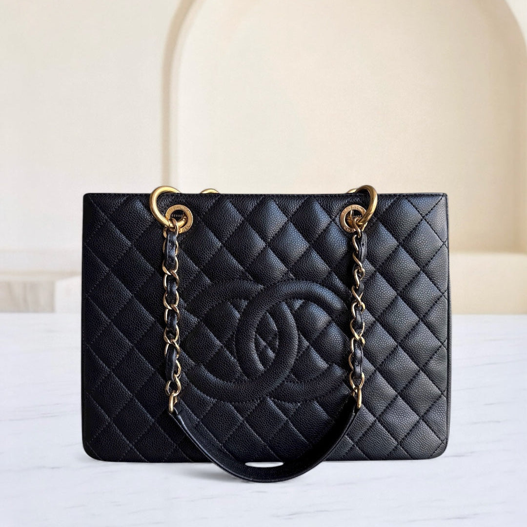 Chanel GST Grand Shopping Tote - Caviar Quilted Grained Calfskin Black Gold Hardware Series 14