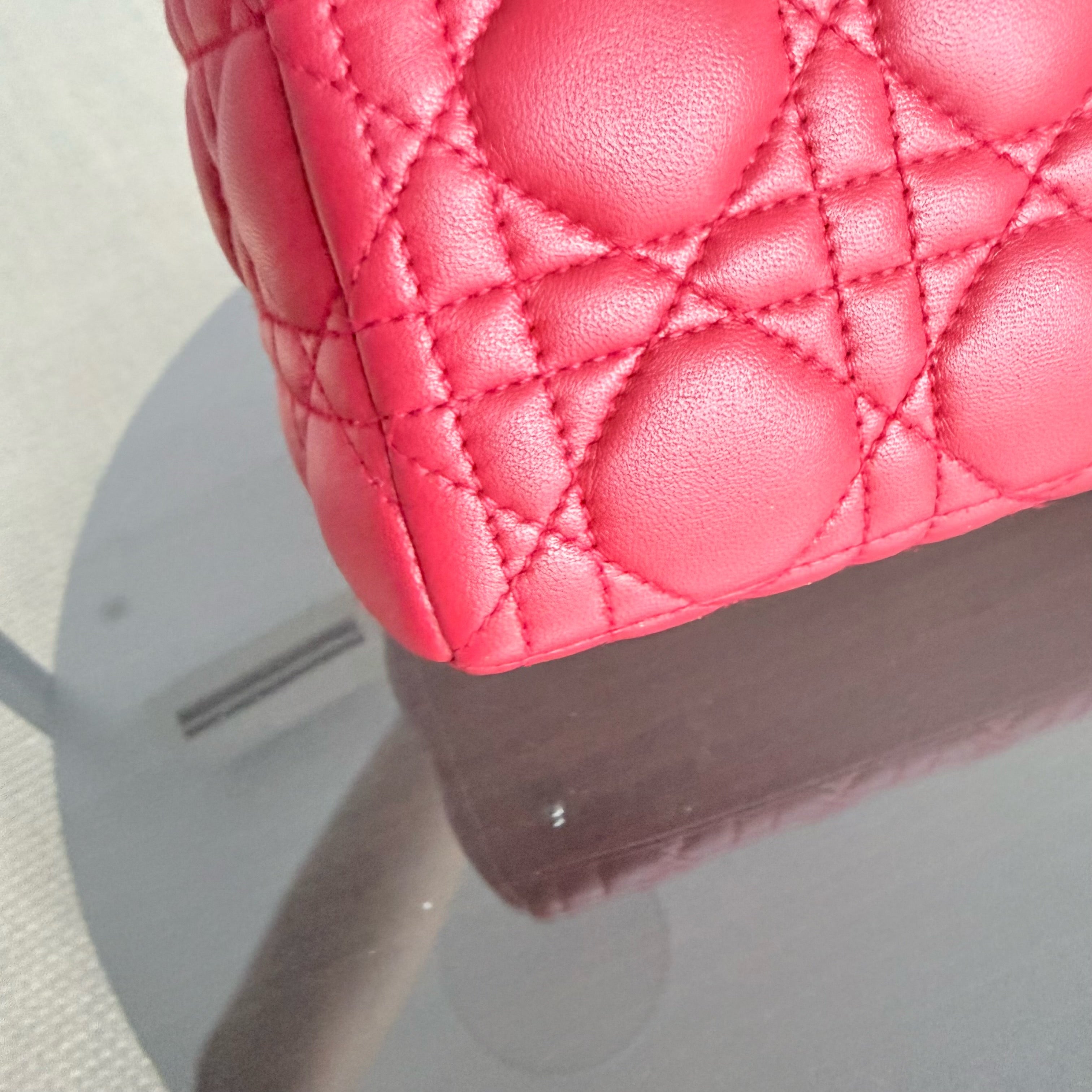 Dior Lady Medium - Cannage Lambskin Red Silver Hardware