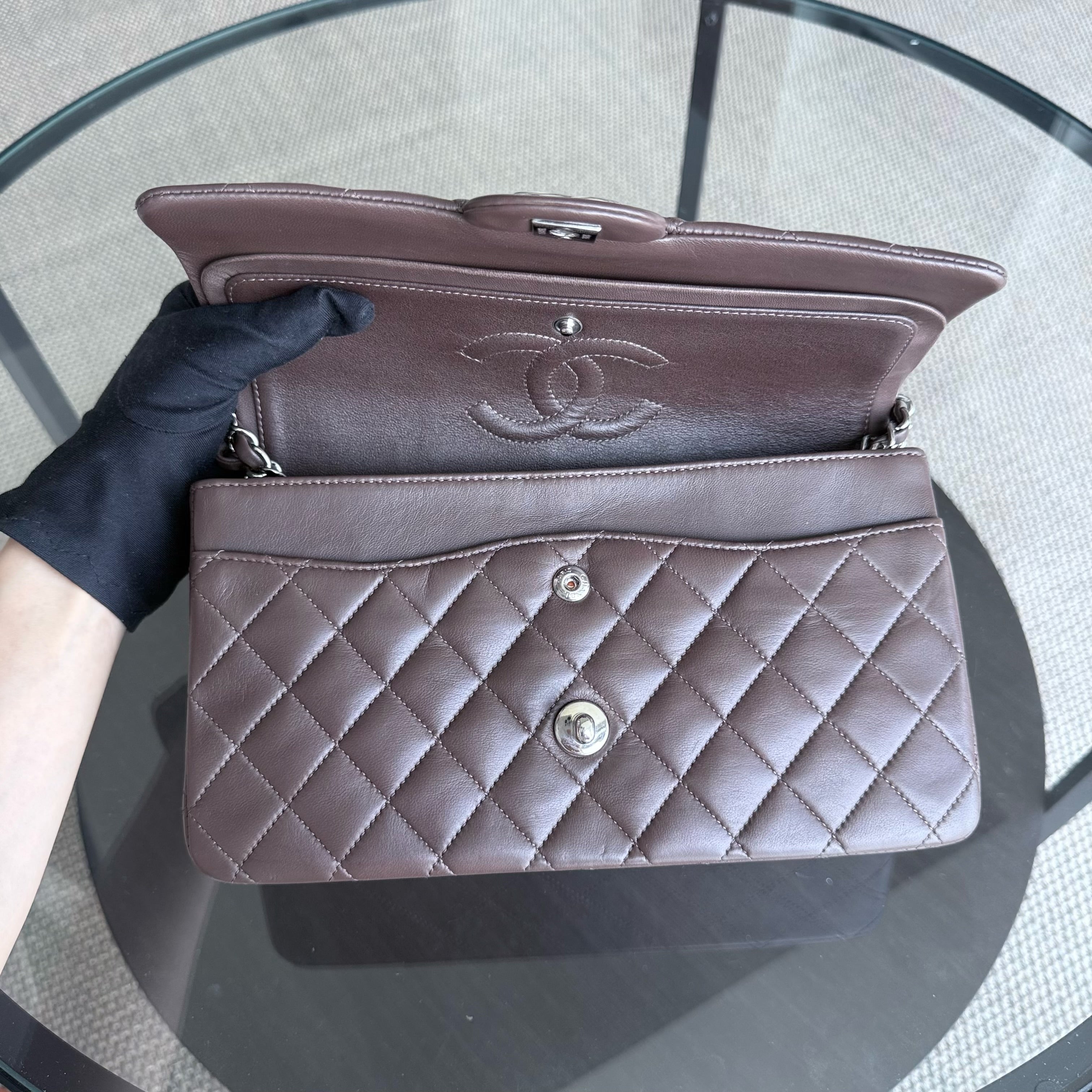 Chanel Classic Flap Medium - 25CM Quilted Lambskin Brown Silver Hardware Series 19