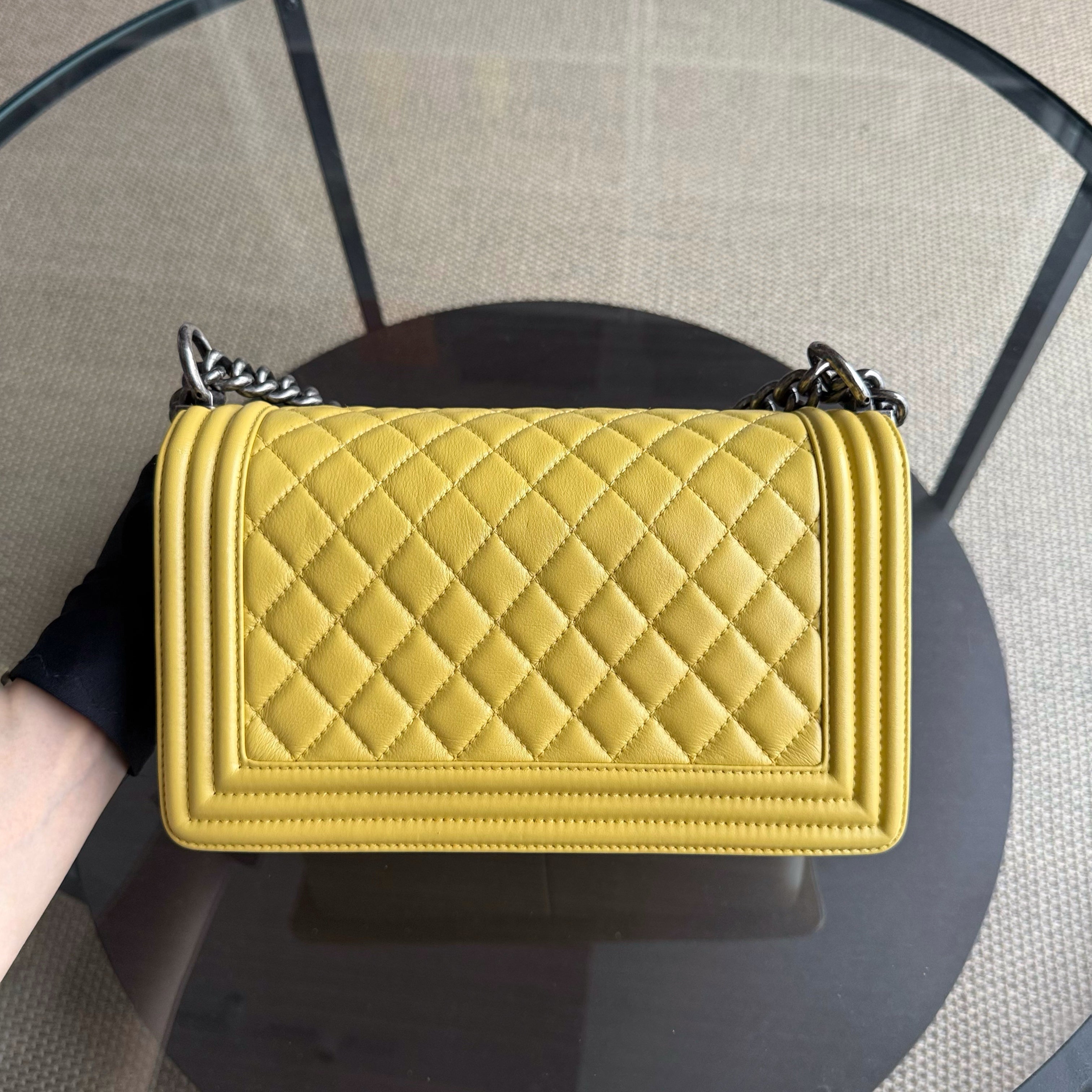 Chanel Boy Medium - Quilted Calfskin Yellow Ruthenium Silver Hardware Series 23