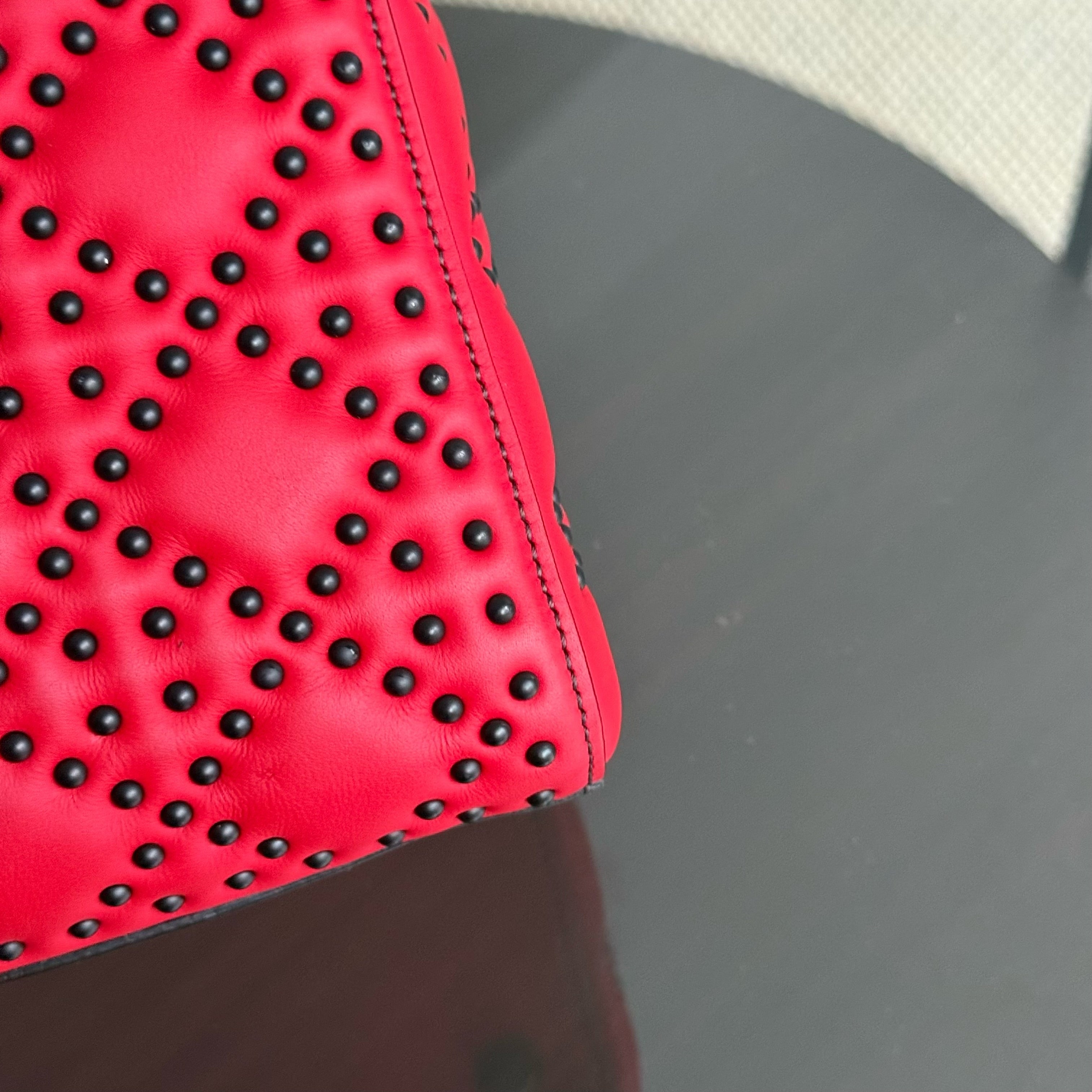 Dior Lady Medium Flap - Studded Cannage Calfskin Red Black Hardware
