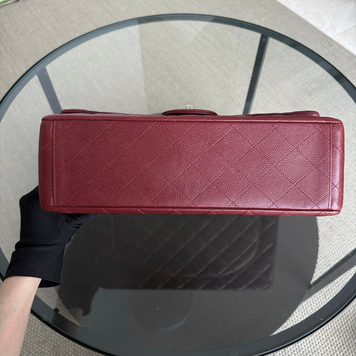 Chanel Classic Flap Maxi - Caviar 33CM Double Flap Burgundy Silver Hardware Series 15