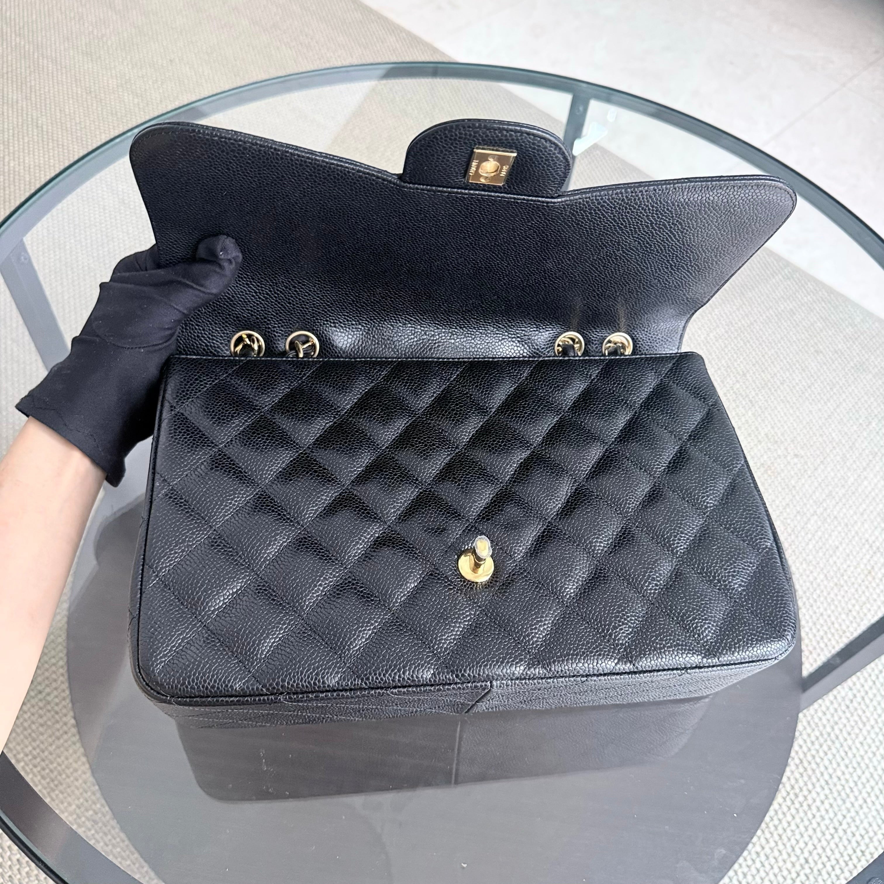 Chanel Classic Flap Jumbo - Caviar 30CM Single Flap Quilted Black Gold Hardware Series 13