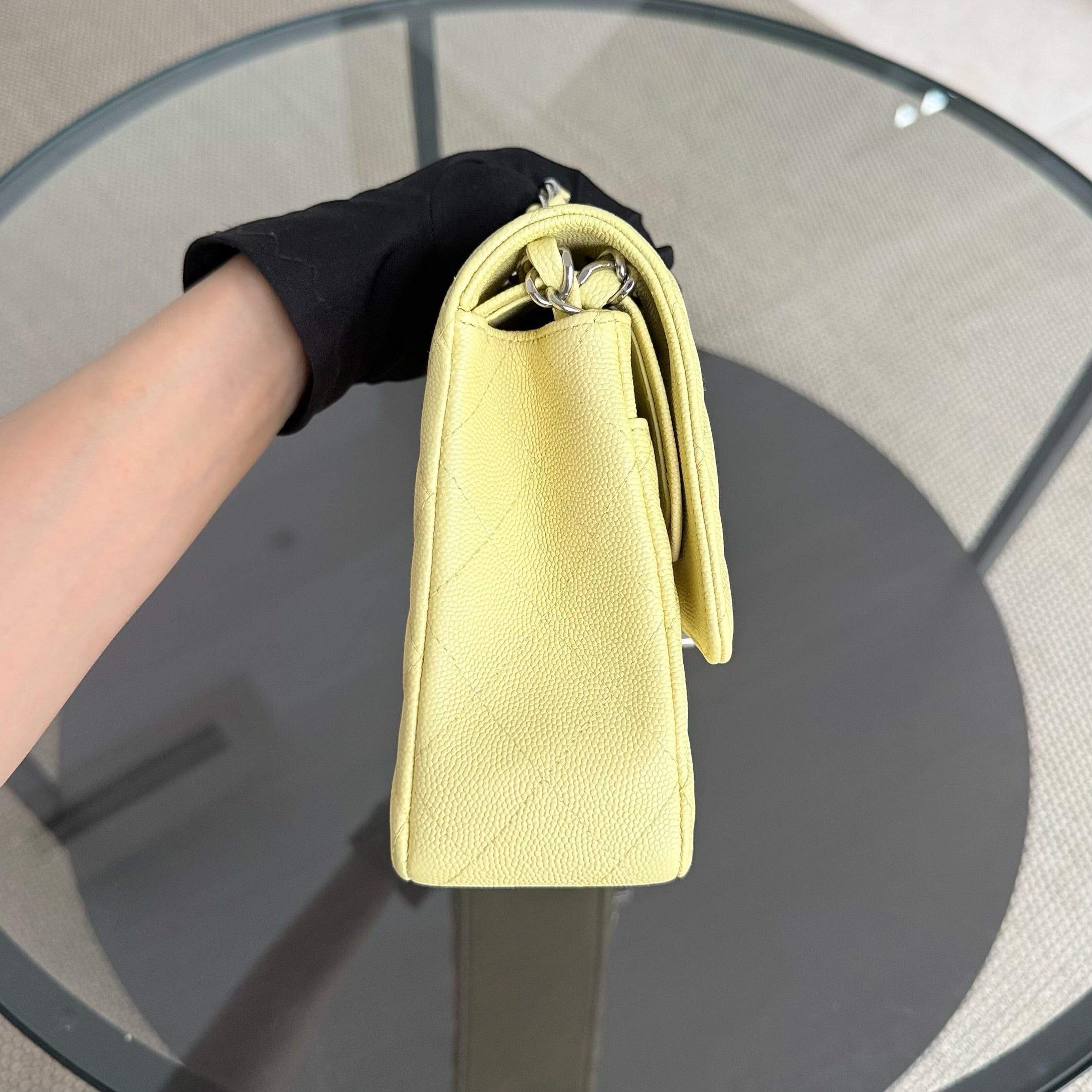 Chanel Classic Flap Medium - Caviar Quilted Light Yellow Silver Hardware Series 25