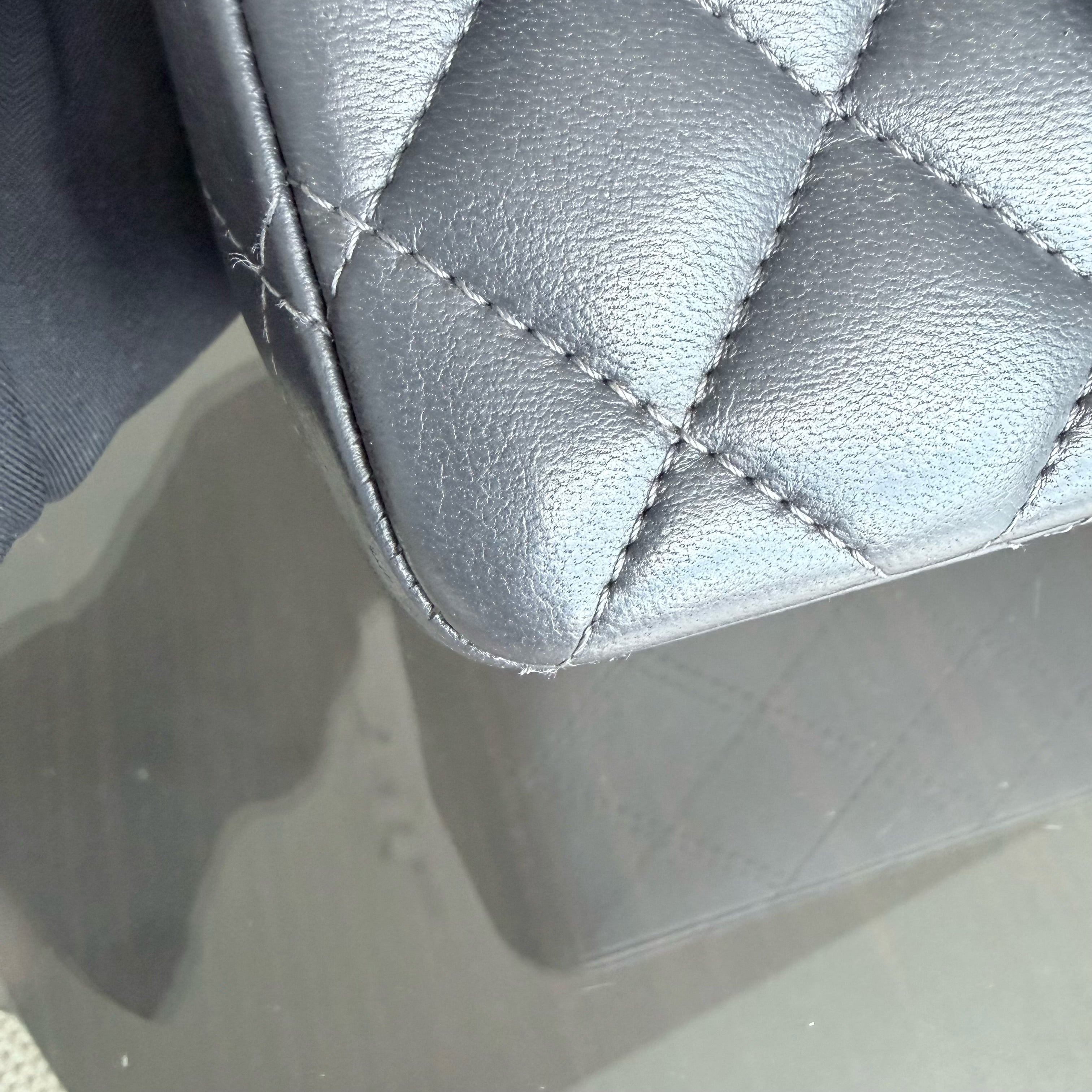 Chanel Classic Flap Mini Square - 17CM Quilted Lambskin Dark Gray Grey Gold Hardware Series 16