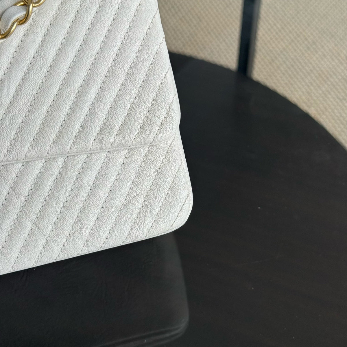 Chanel Seasonal Flap - Chevron Surpique CC Herringbone Medallion Flap Gold Hardware