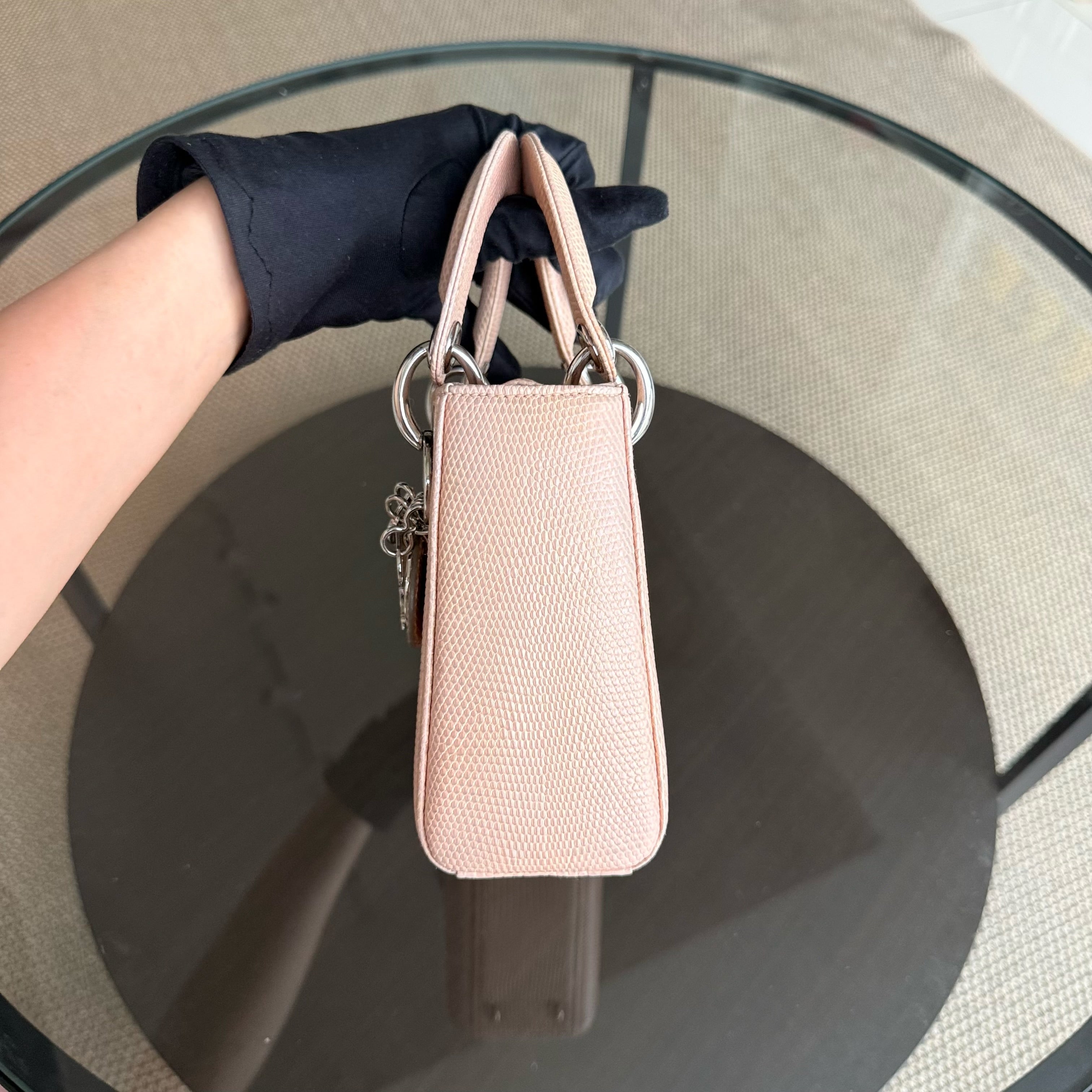 Dior Lady Mini - Exotic Lizard Beige color Silver Hardware