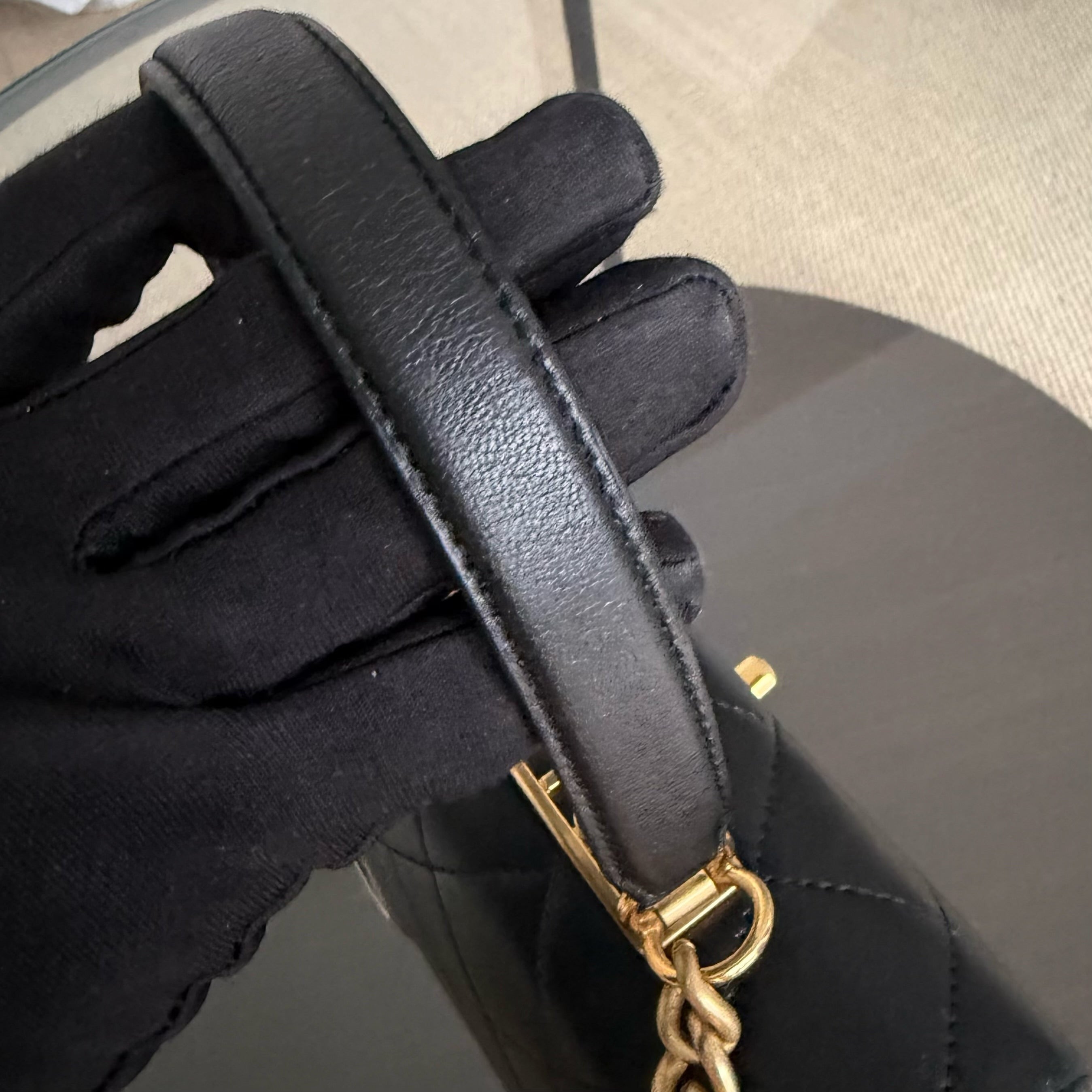 Chanel Handle Medium - 24CM Calfskin Quilted Black Gold Hardware Series 28