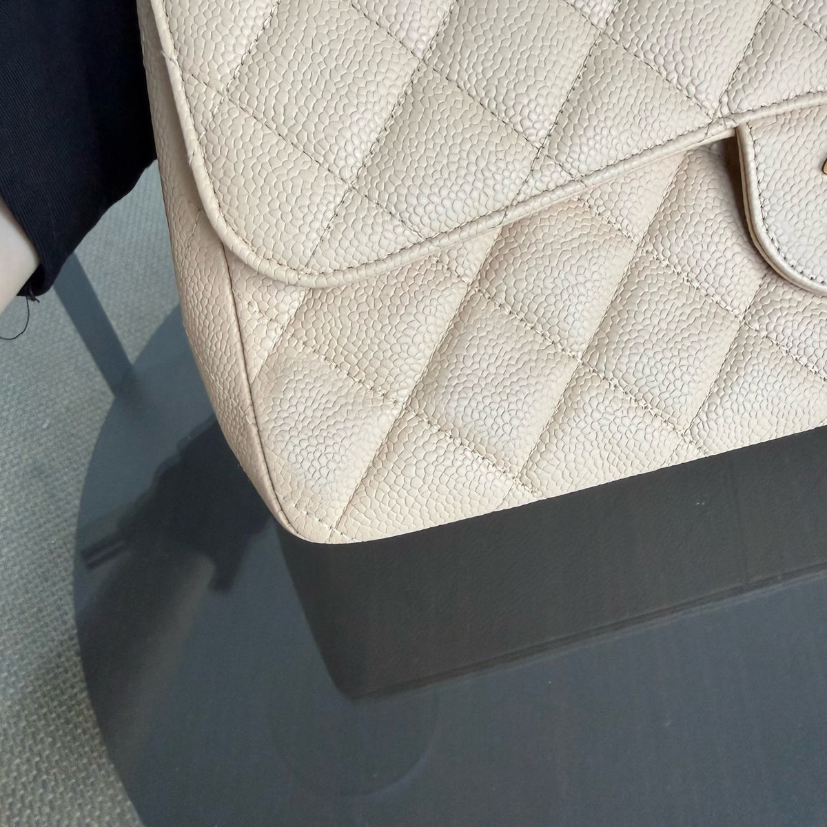 Chanel Classic Flap Jumbo - Caviar 30CM Single Flap Quilted Beige Gold Hardware Series 12