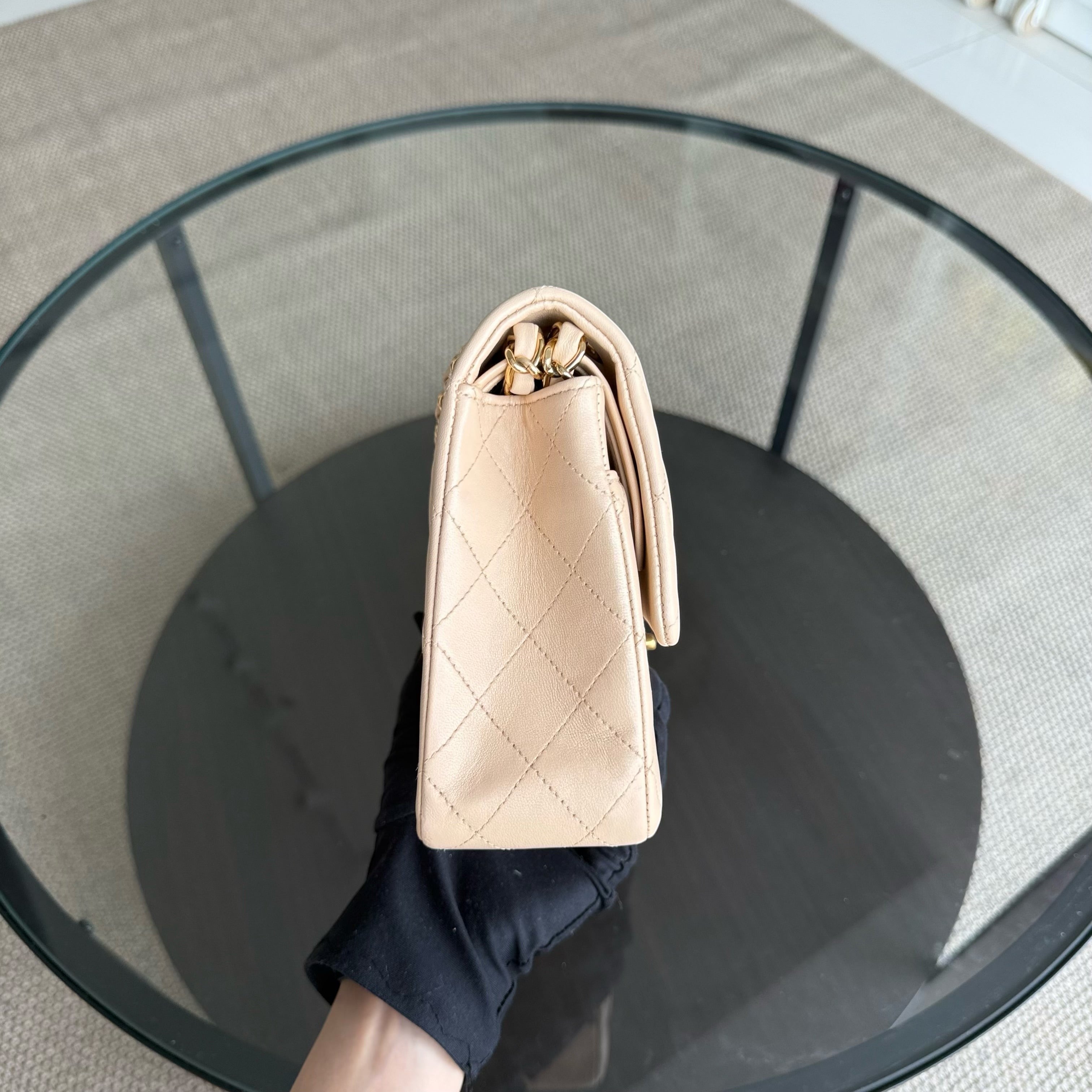 Chanel Classic Flap Medium - 25CM Quilted Lambskin Beige Gold Hardware