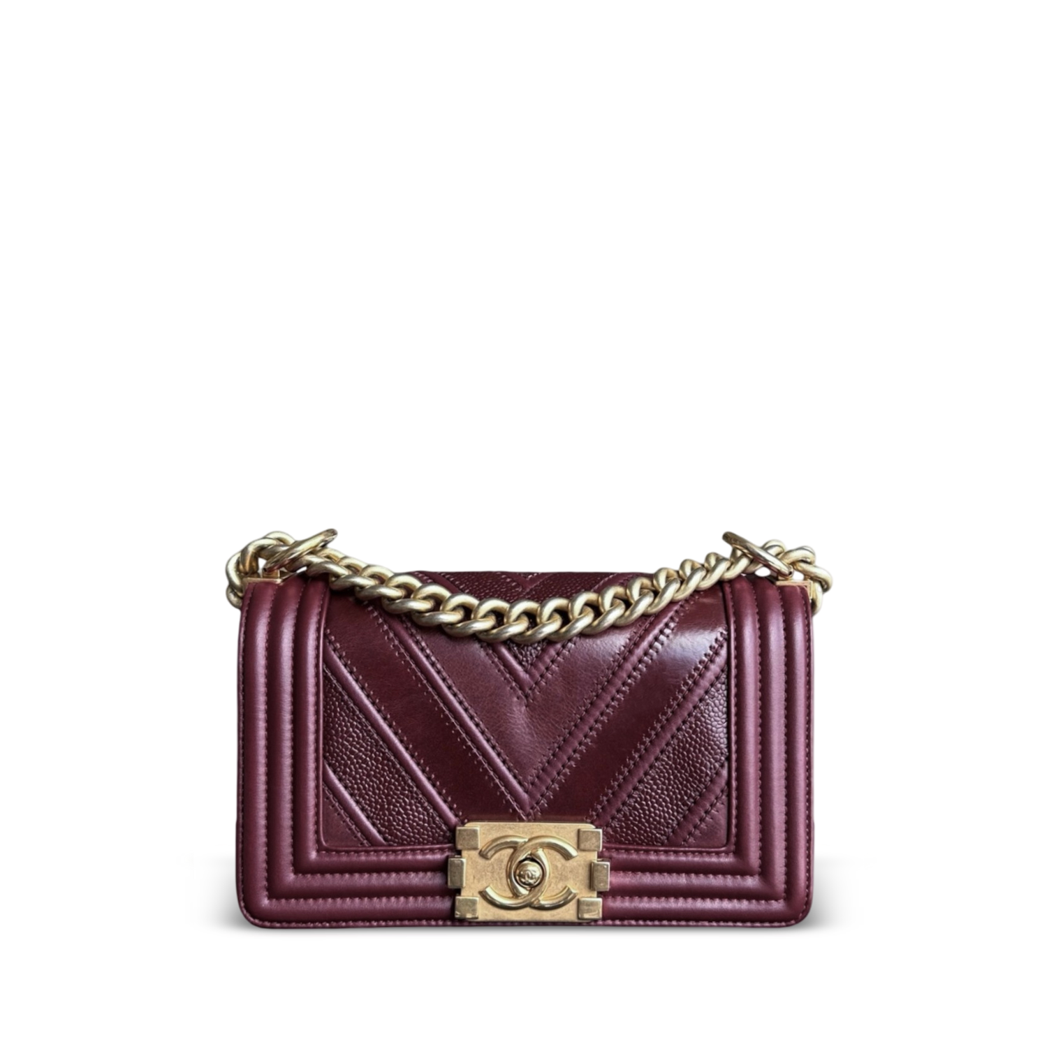 Boy Small 20CM Chevron Tri-skin Calfskin Burgundy GHW No 22