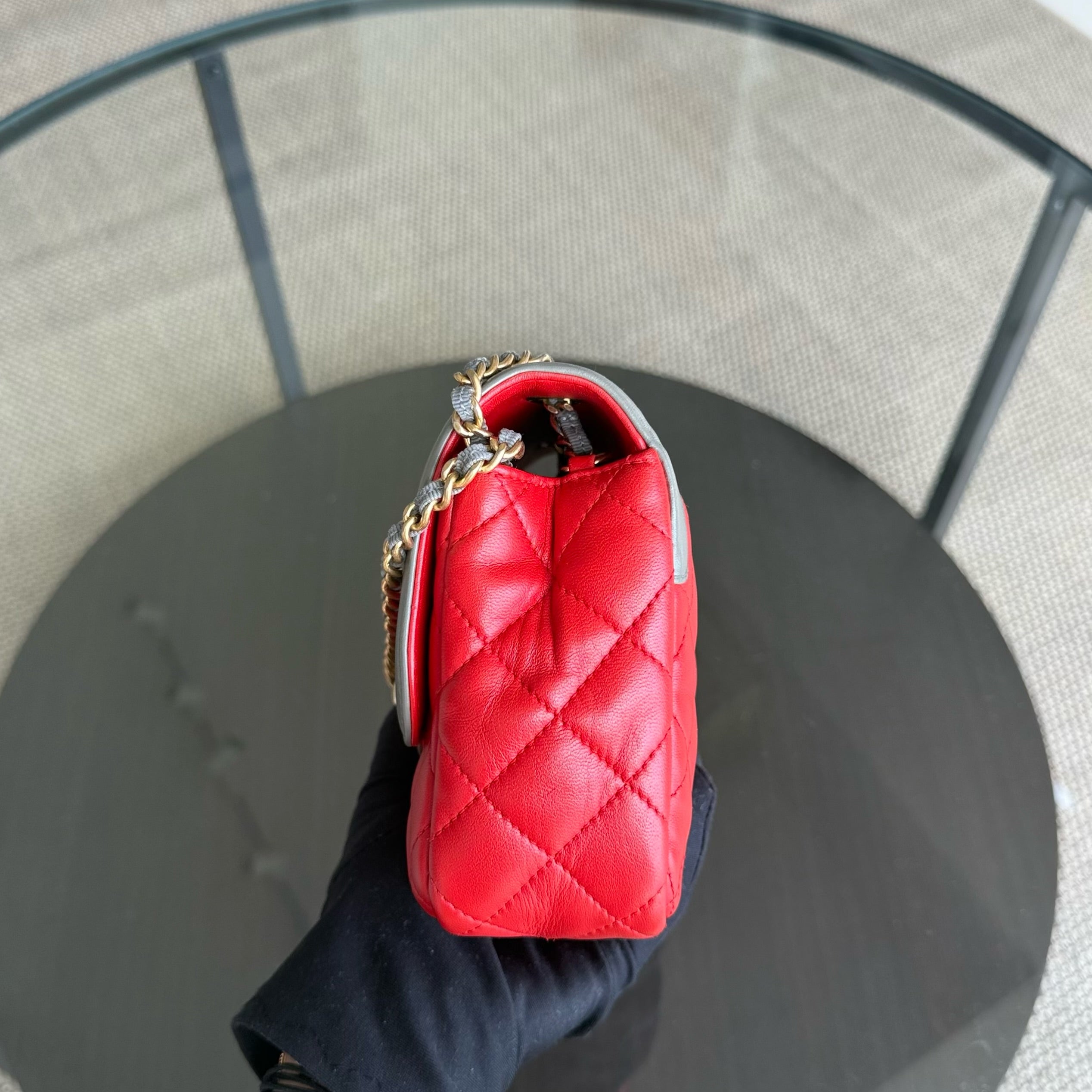 Chanel Seasonal Flap Two-Tone Quilted Lambskin Red Grey GHW No 23