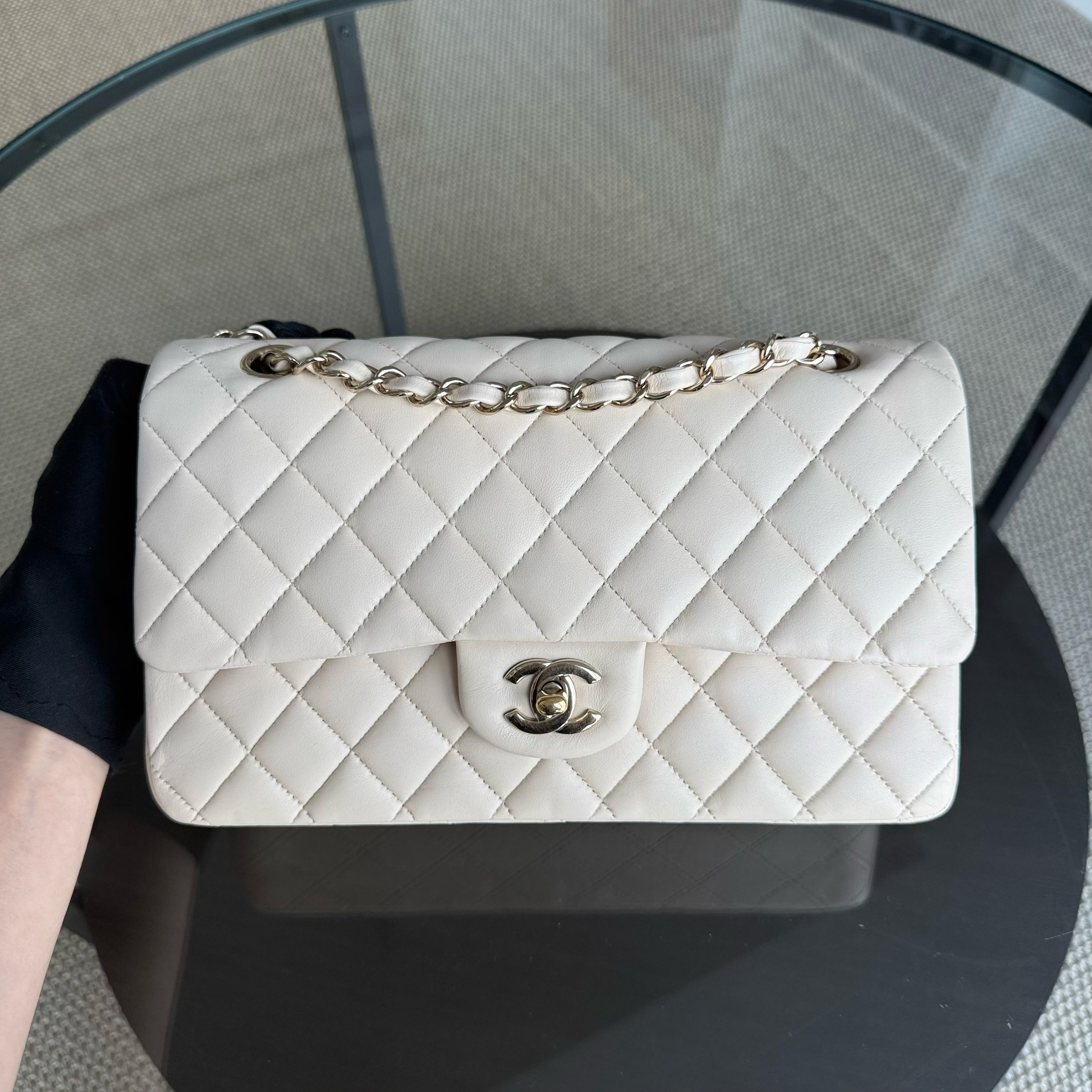 Chanel Classic Flap Medium - 25CM Quilted Lambskin Beige Gold Hardware Series 25