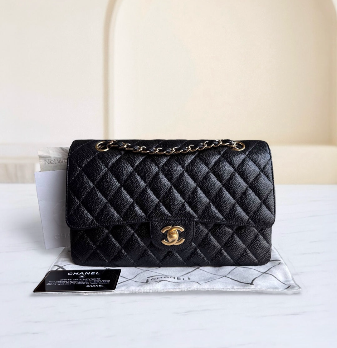 Chanel Classic Flap Medium - Caviar 25CM Quilted Black Gold Hardware Series 27