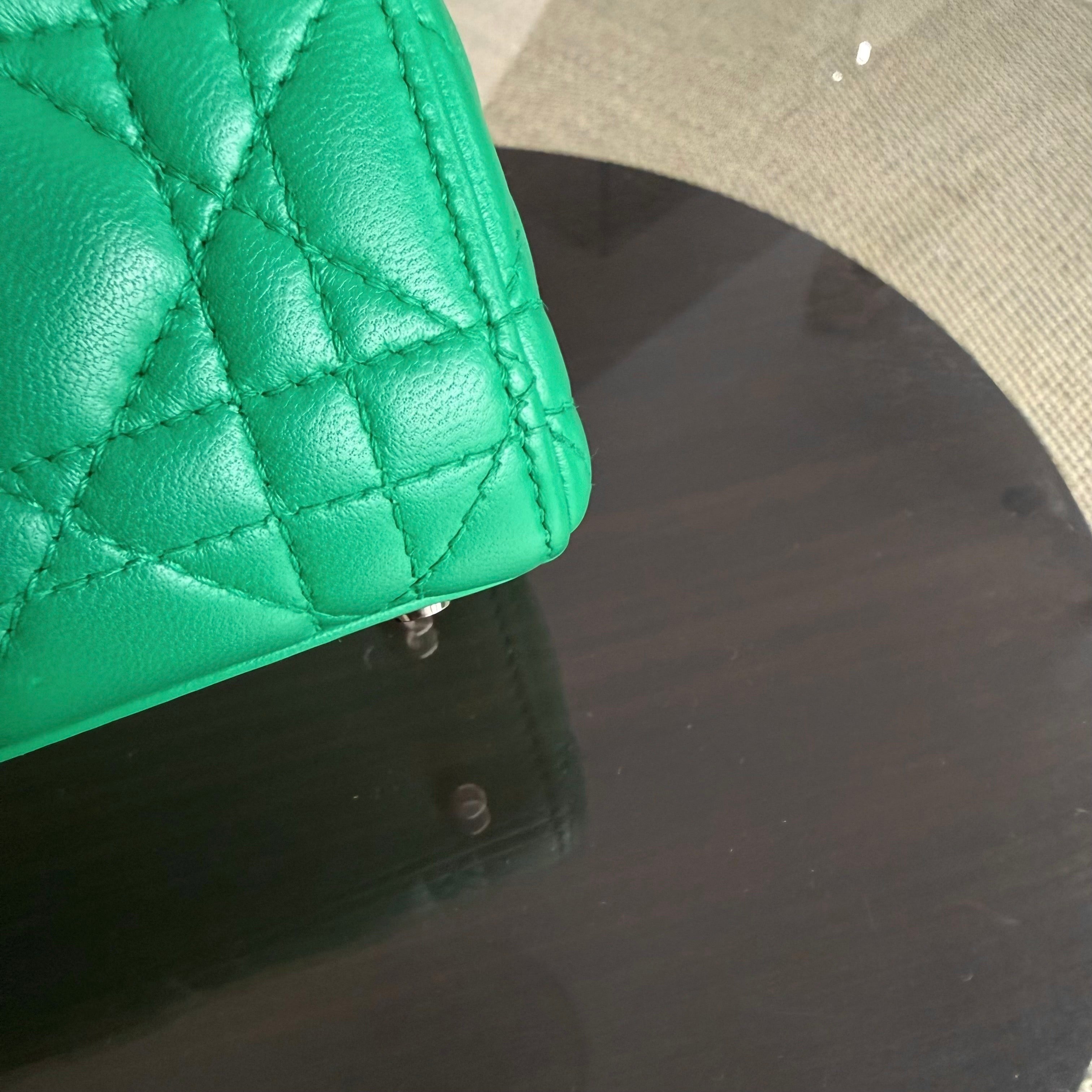 Dior Lady Mini - Cannage Lambskin Emerald Green Silver Hardware Adjustable Strap