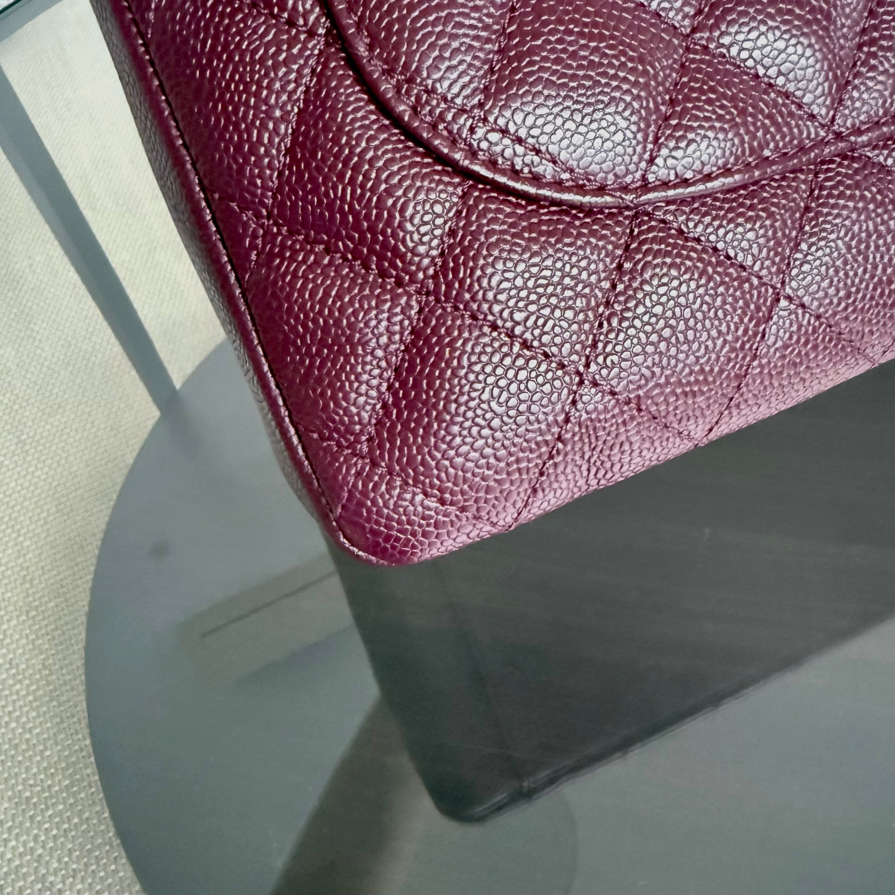 Chanel GST Grand Shopping Tote - Burgundy Caviar Quilted Silver Hardware Series 19