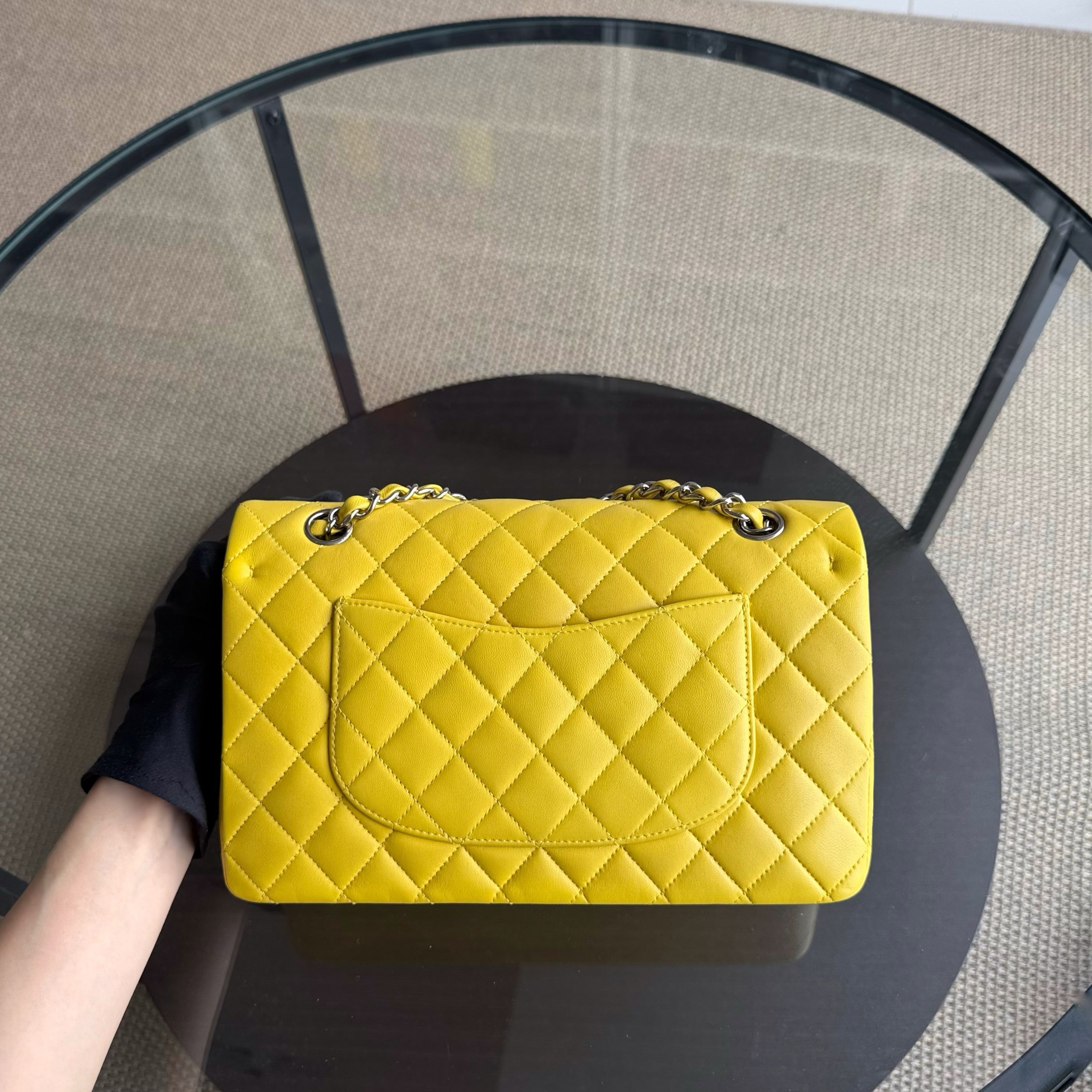 Chanel Classic Flap Medium - 25CM Quilted Lambskin Yellow Silver Hardware Series 13