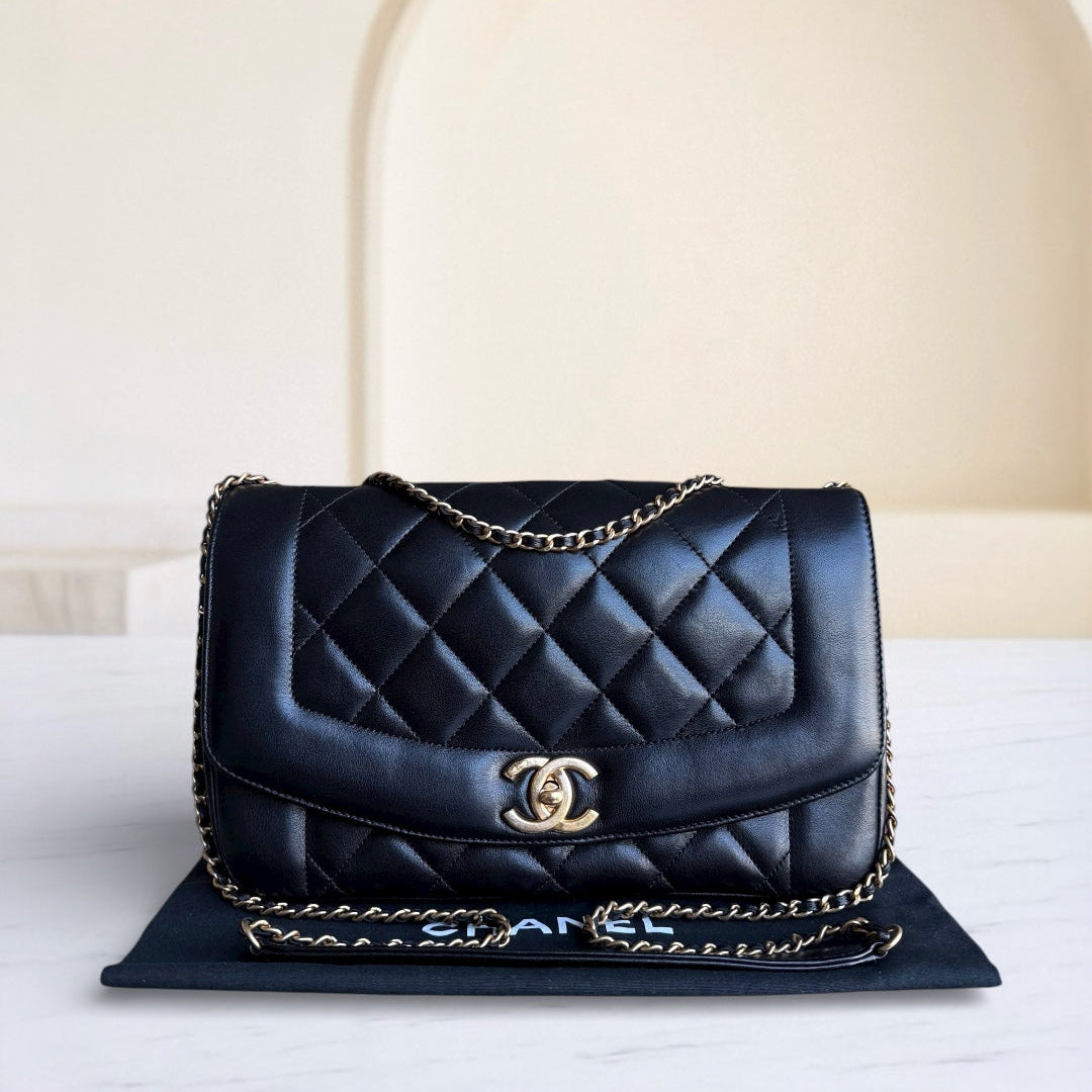 Chanel Diana Reissue - Quilted Lambskin 28CM Black Gold Hardware Series 20