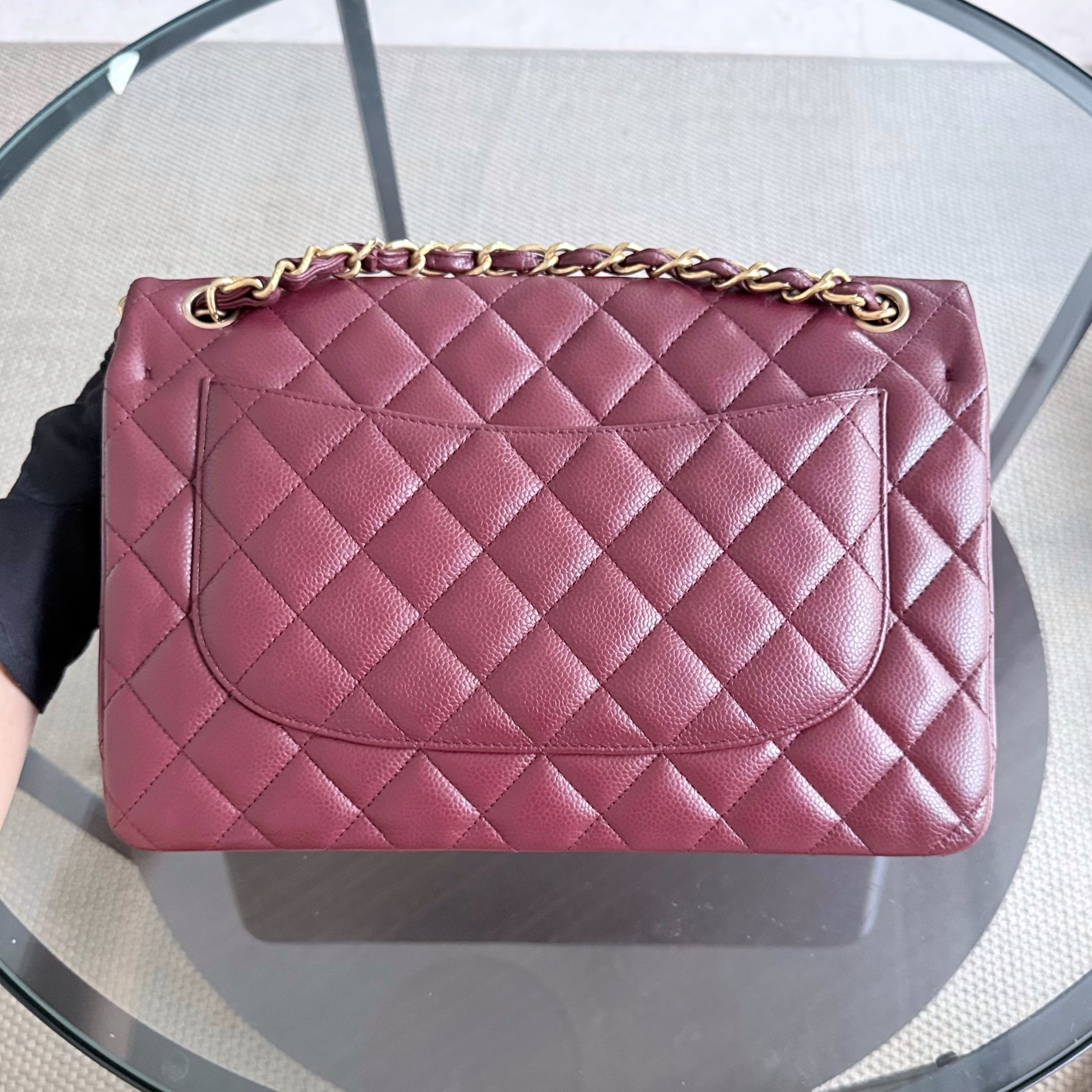 Chanel Classic Flap Jumbo - Caviar 30CM Double Flap Quilted Burgundy Gold Hardware series 21