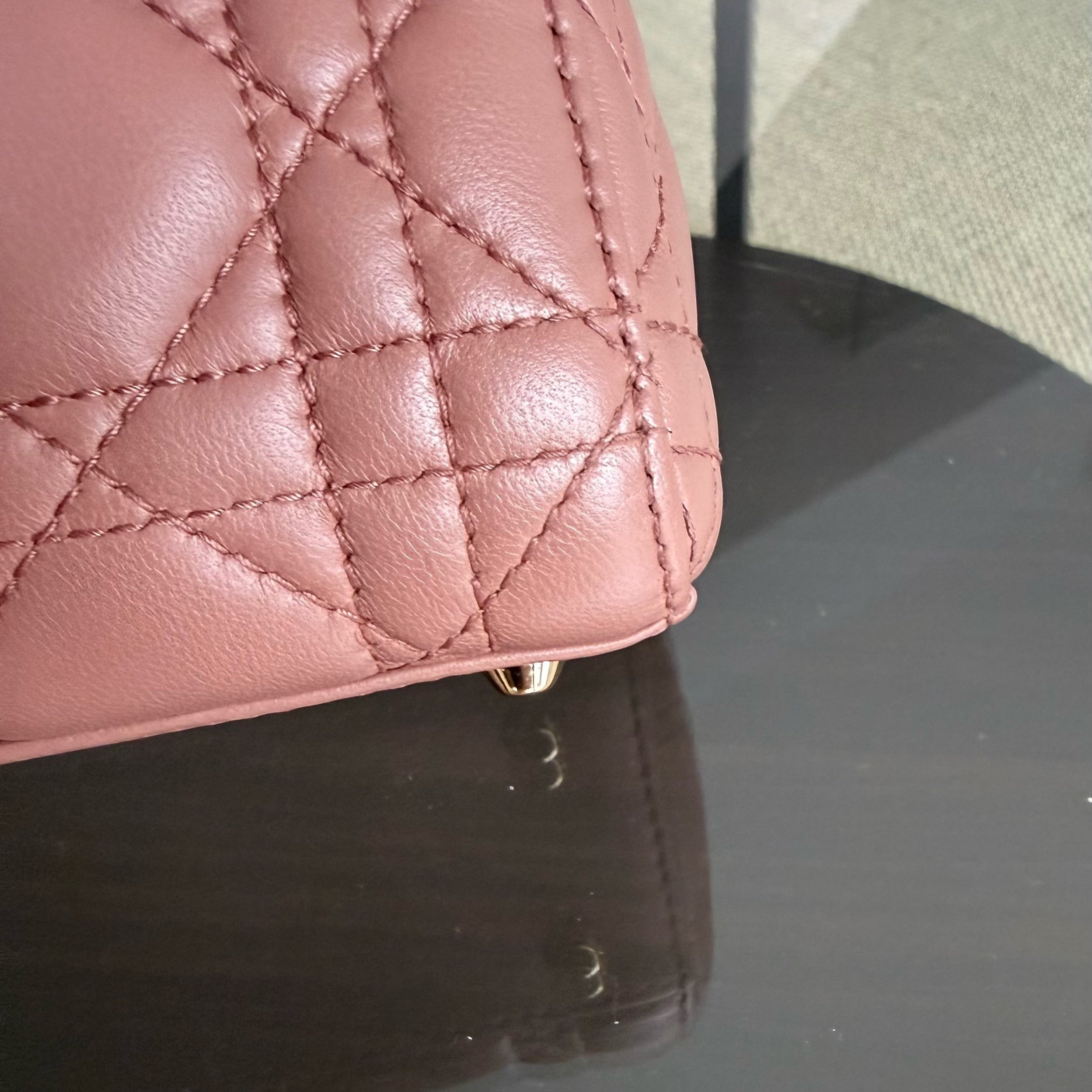 Dior Lady Mini - Cannage Lambskin Blush Gold Hardware Chain Strap
