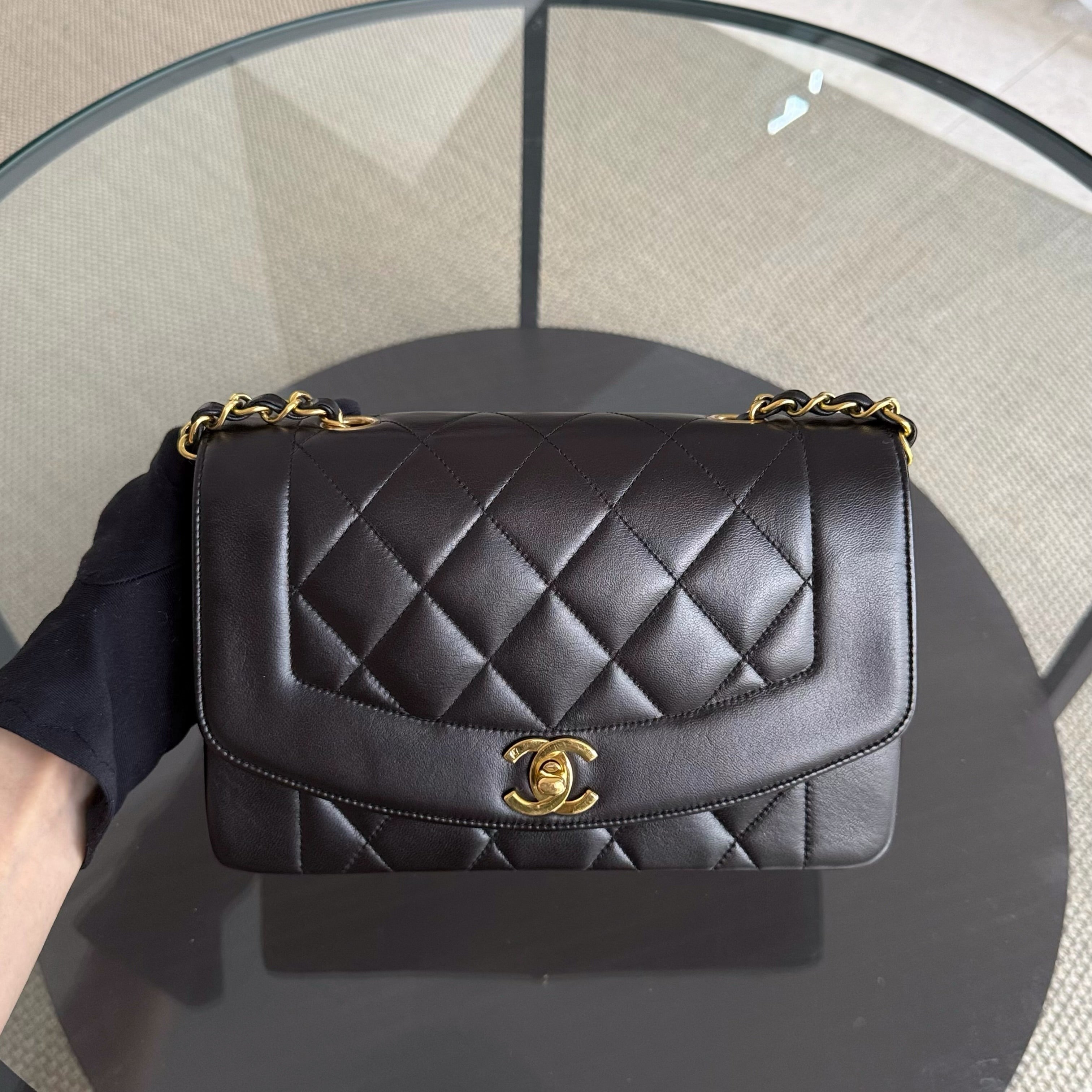 Chanel Diana Small - 23CM Quilted Lambskin Black 24K Gold Hardware Series 3