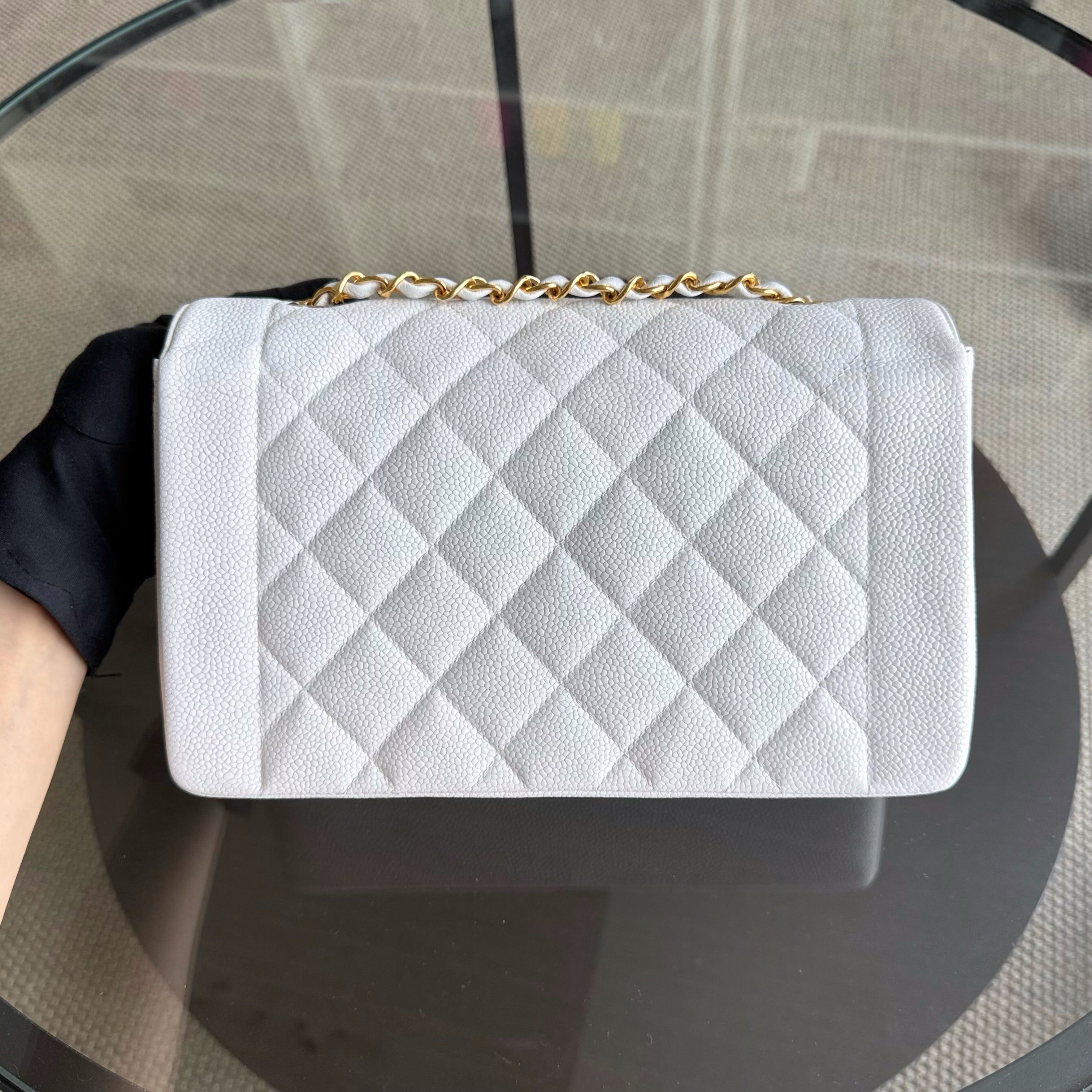 Chanel Diana Medium Vintage - 25CM Quilted Caviar White Gold Hardware Series 2