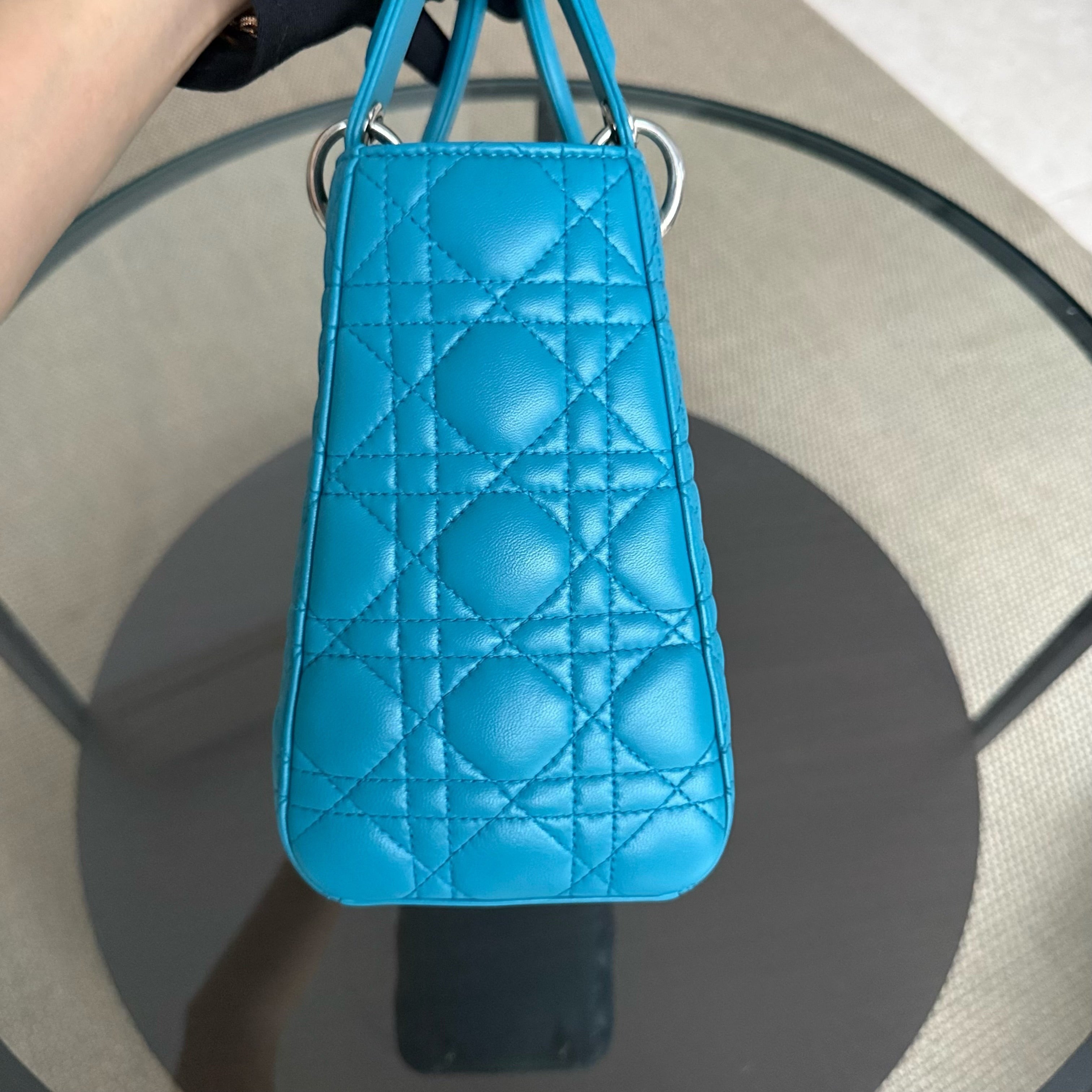 Dior Lady Medium - Cannage Lambskin Blue Silver Hardware