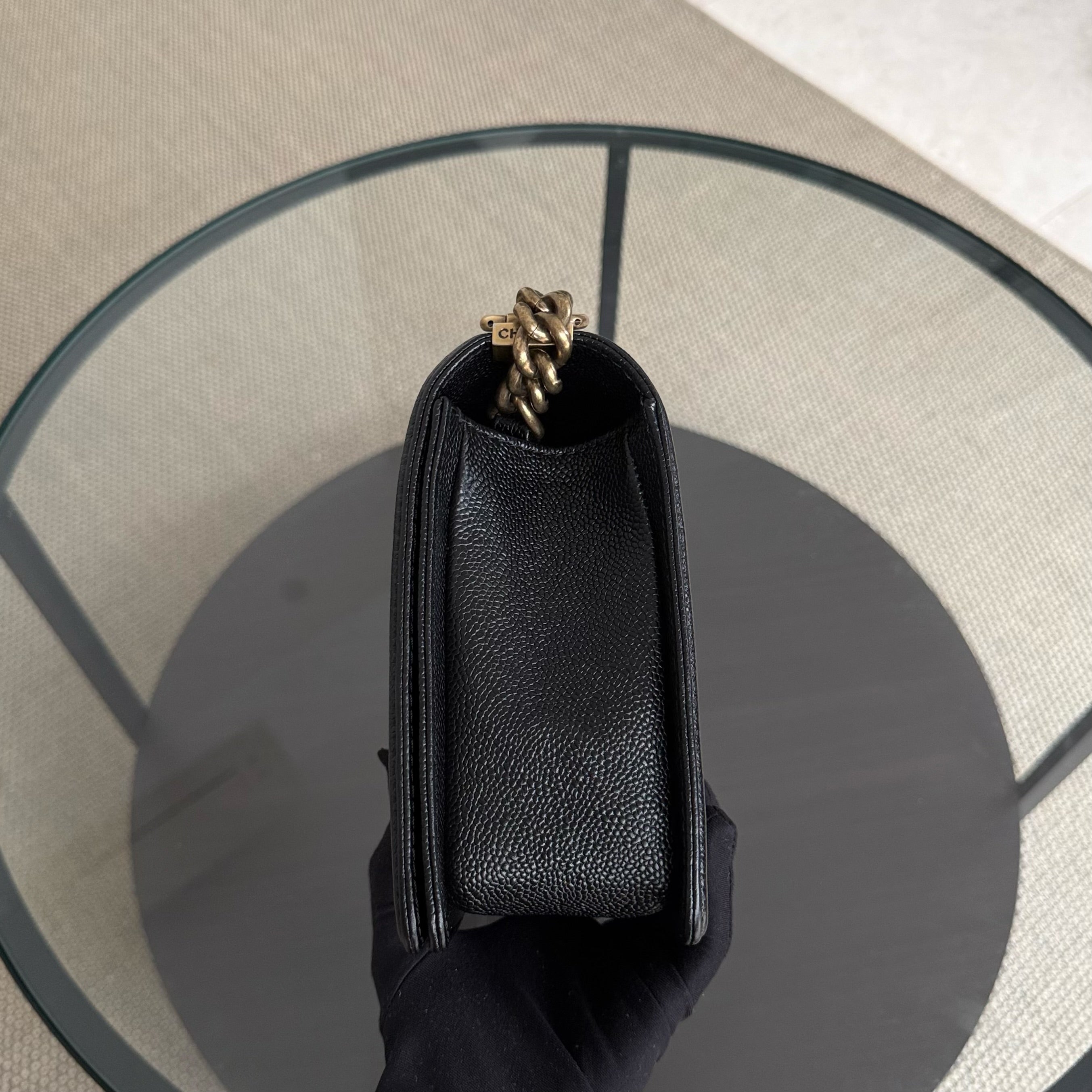Chanel Boy Medium - Caviar 28CM New Medium Quilted Black Gold Hardware Series 19