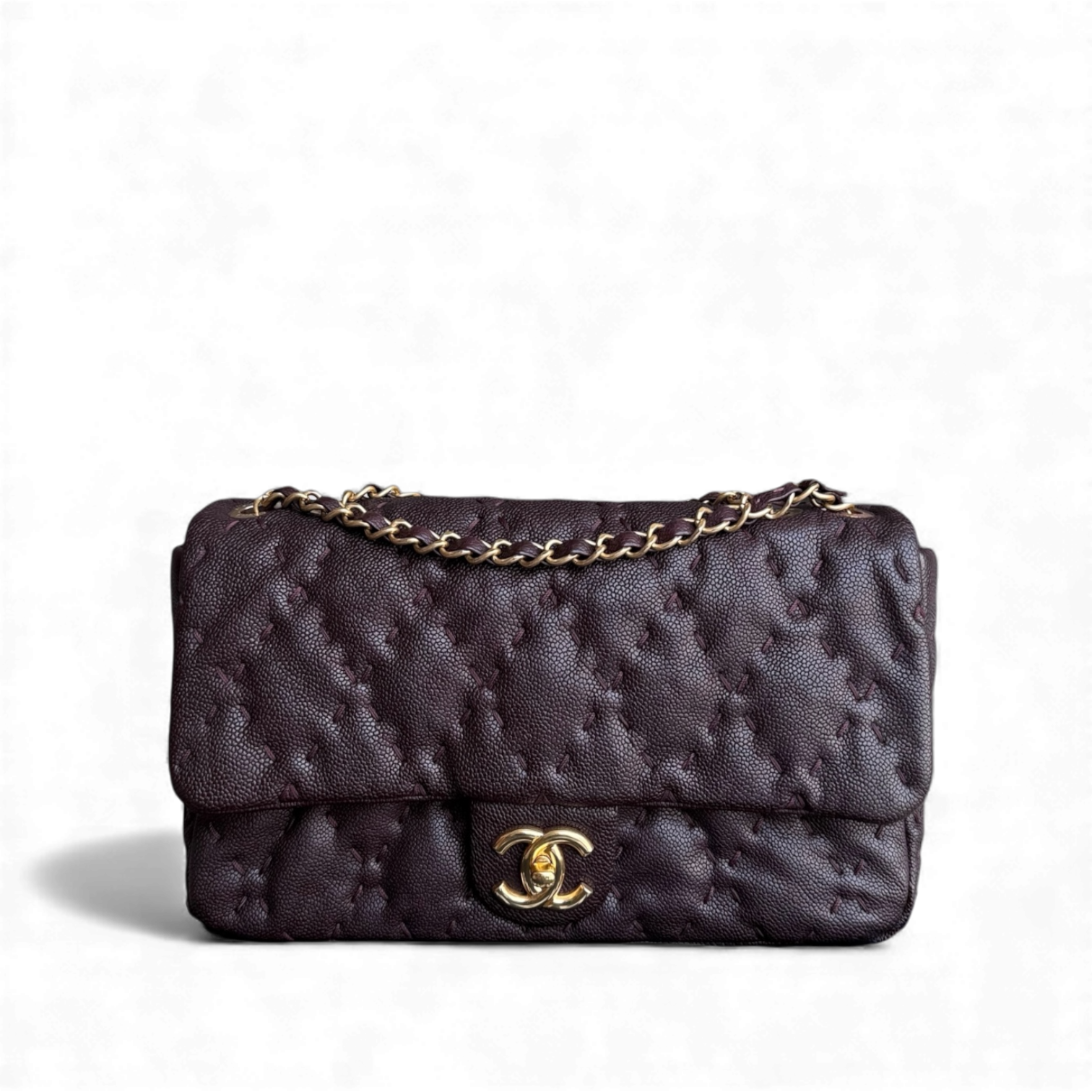 Chanel Seasonal Flap Wild Stitches - Caviar Quilted Grained Calfskin Dark Brown Gold Hardware Series 15