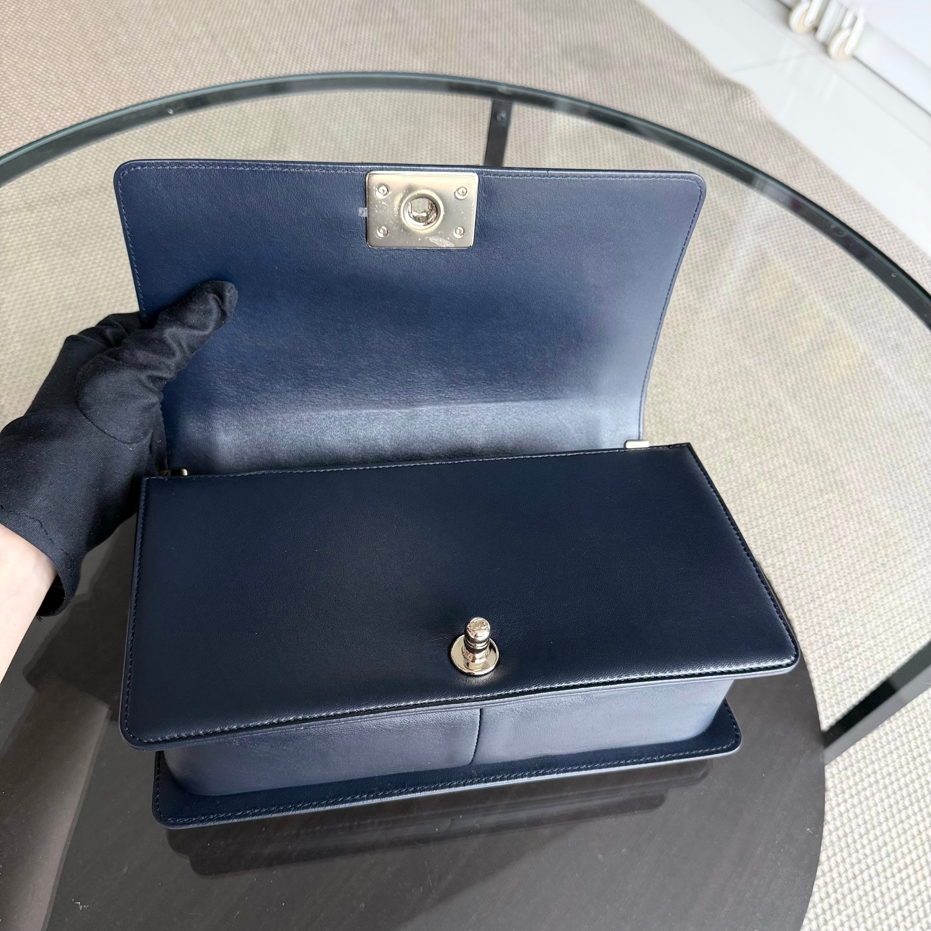 Chanel Boy Medium - 25CM Quilted Lambskin Dark Blue Gold Hardware Series 24