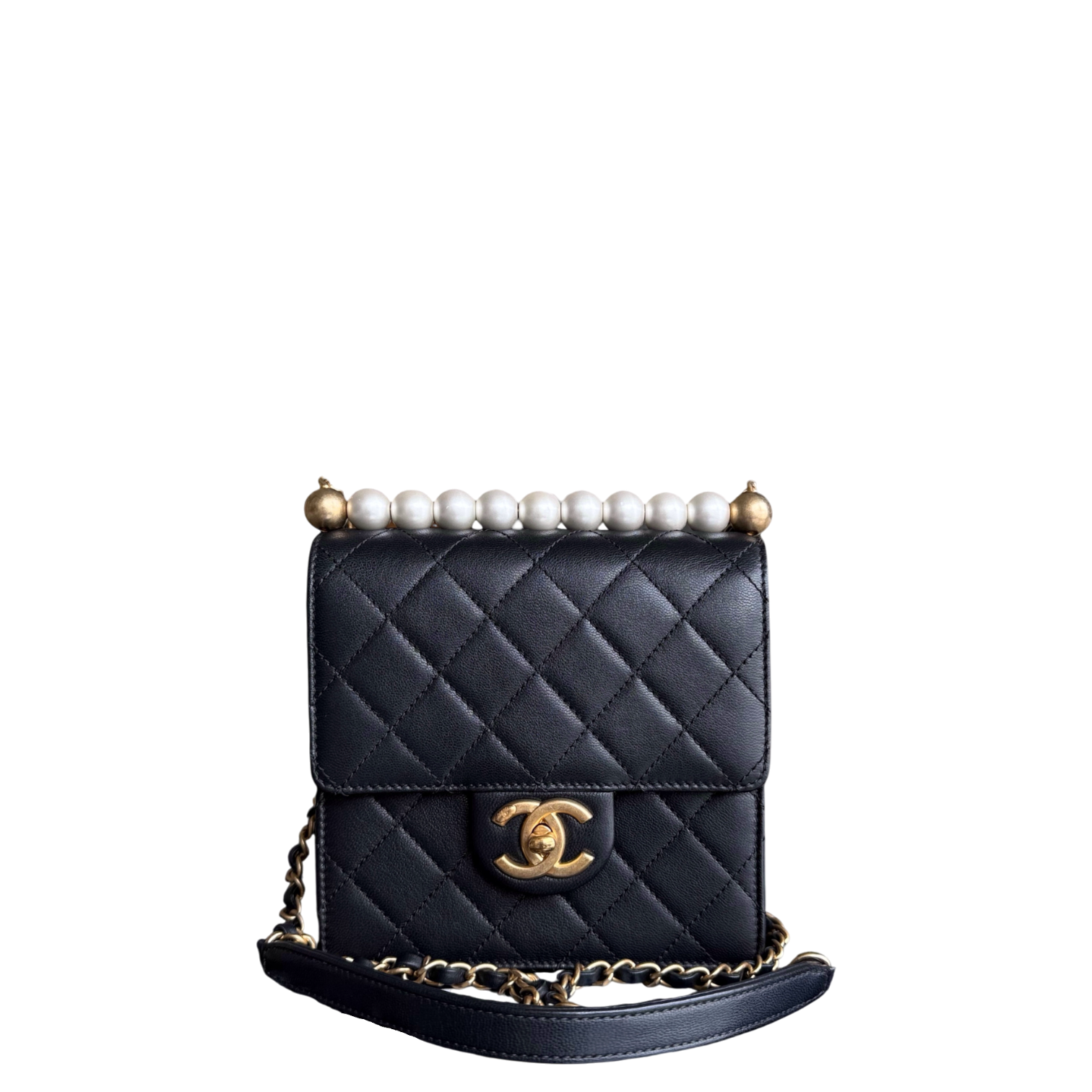 Chanel Mini Flap Chic Pearl Lambksin Black Bag Gold Hardware Series 28