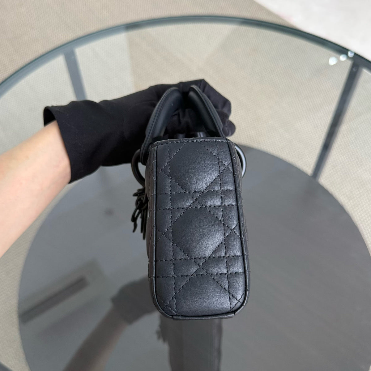 Dior D-Joy Small Lady - Cannage Calfskin Black All Black Hardware