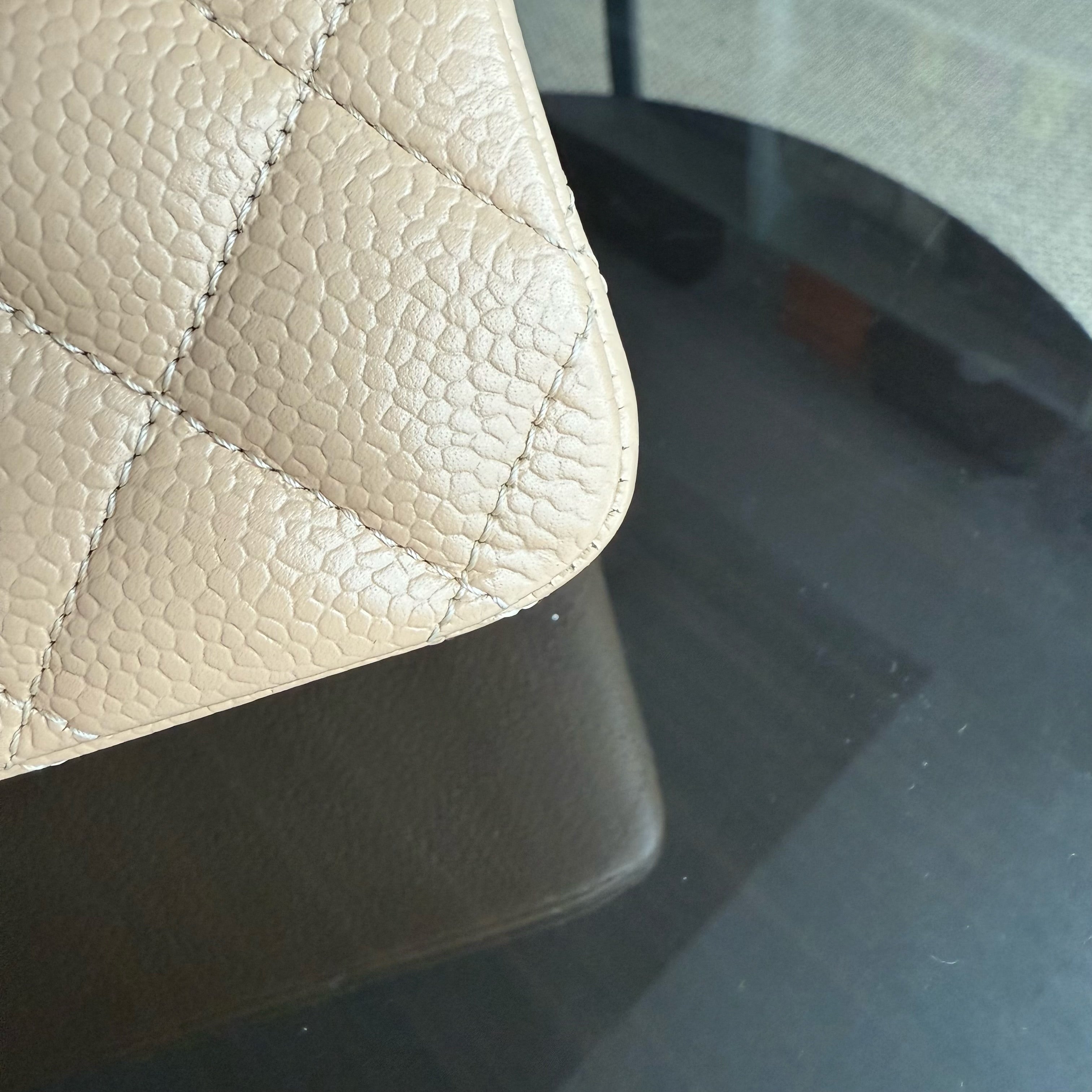 Chanel Classic Flap Medium - Caviar 25CM Quilted Grained Calfskin Beige Gold Hardware Series 18