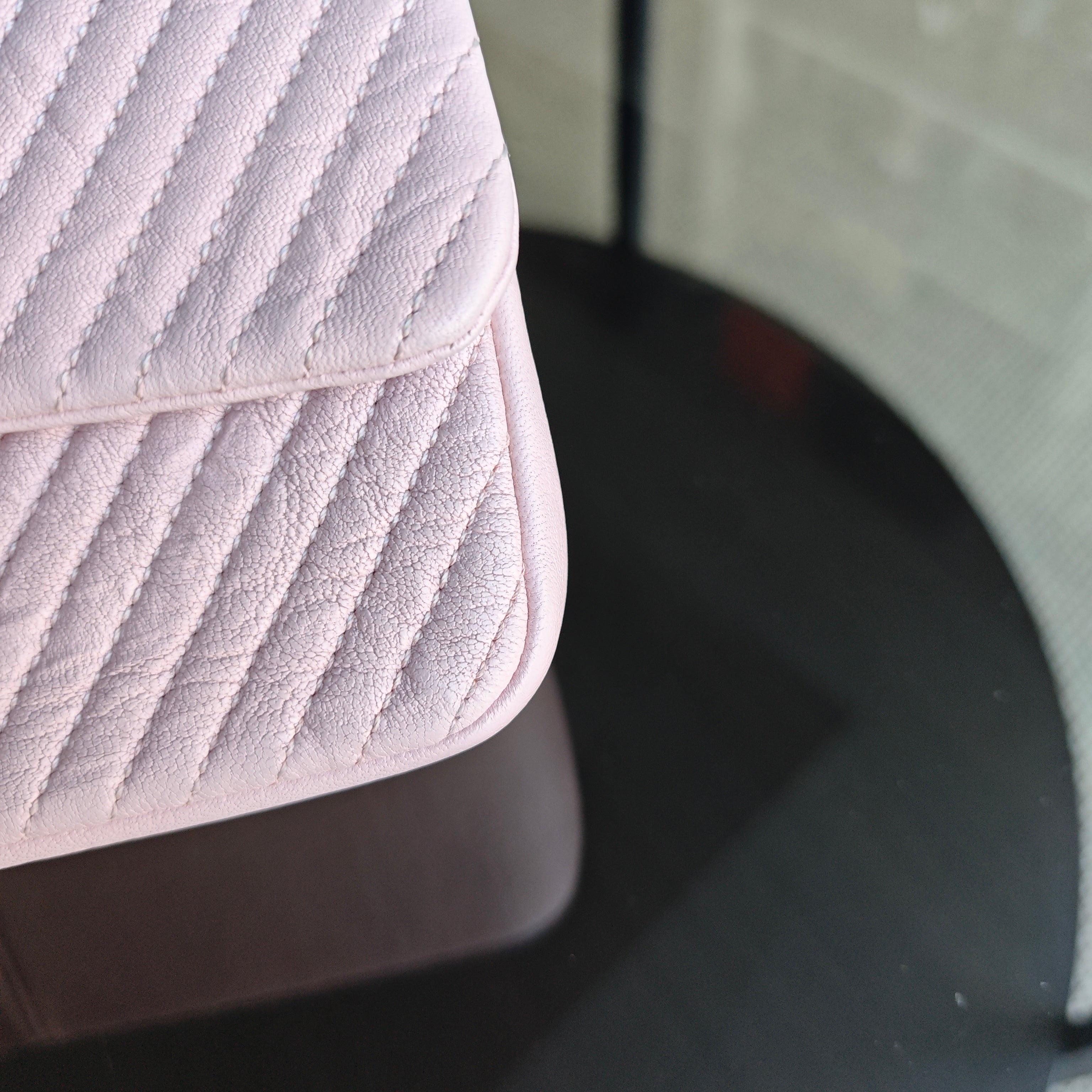 Chanel Seasonal Flap - Chevron Surpique CC Herringbone Medallion Flap Light pink Gold Hardware Series 22