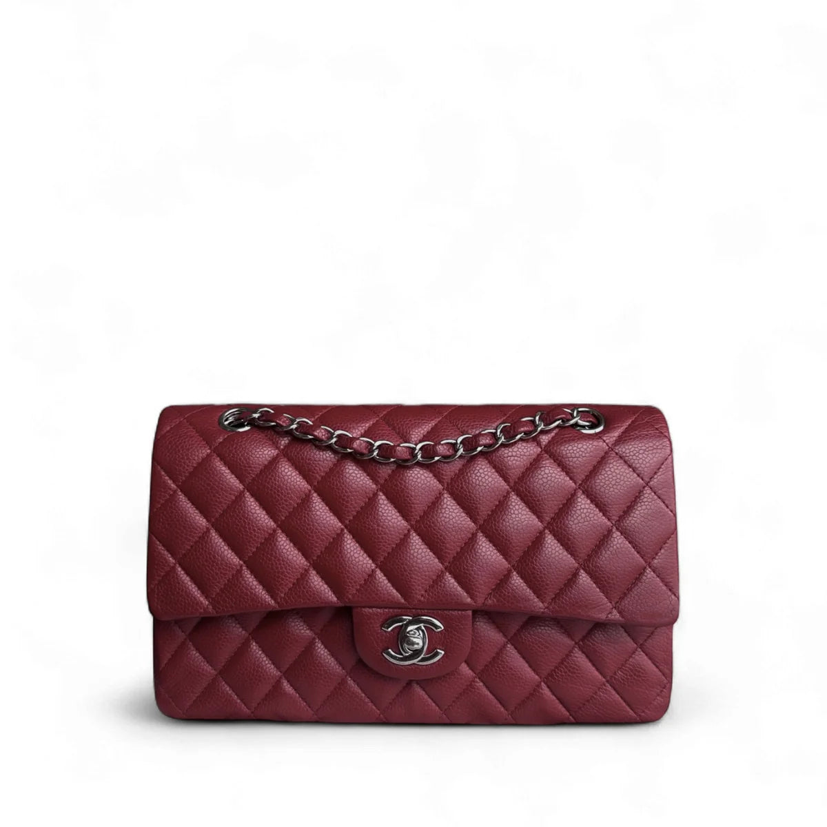 Chanel Classic Flap Medium - Caviar 25CM Quilted Grained Calfskin Dark Red Silver Hardware Series 16