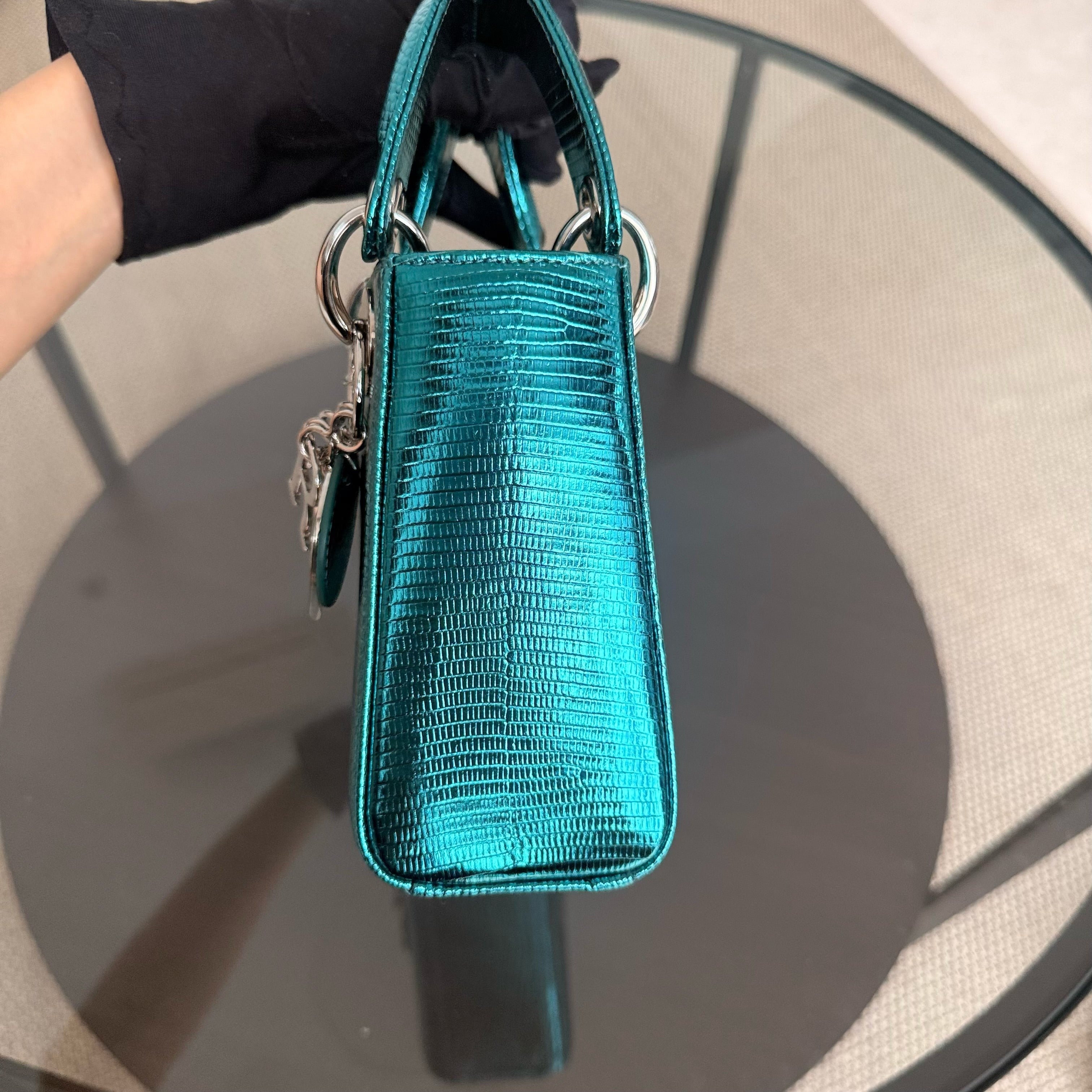 Dior Lady Mini - Exotic Lizard Green Silver Hardware