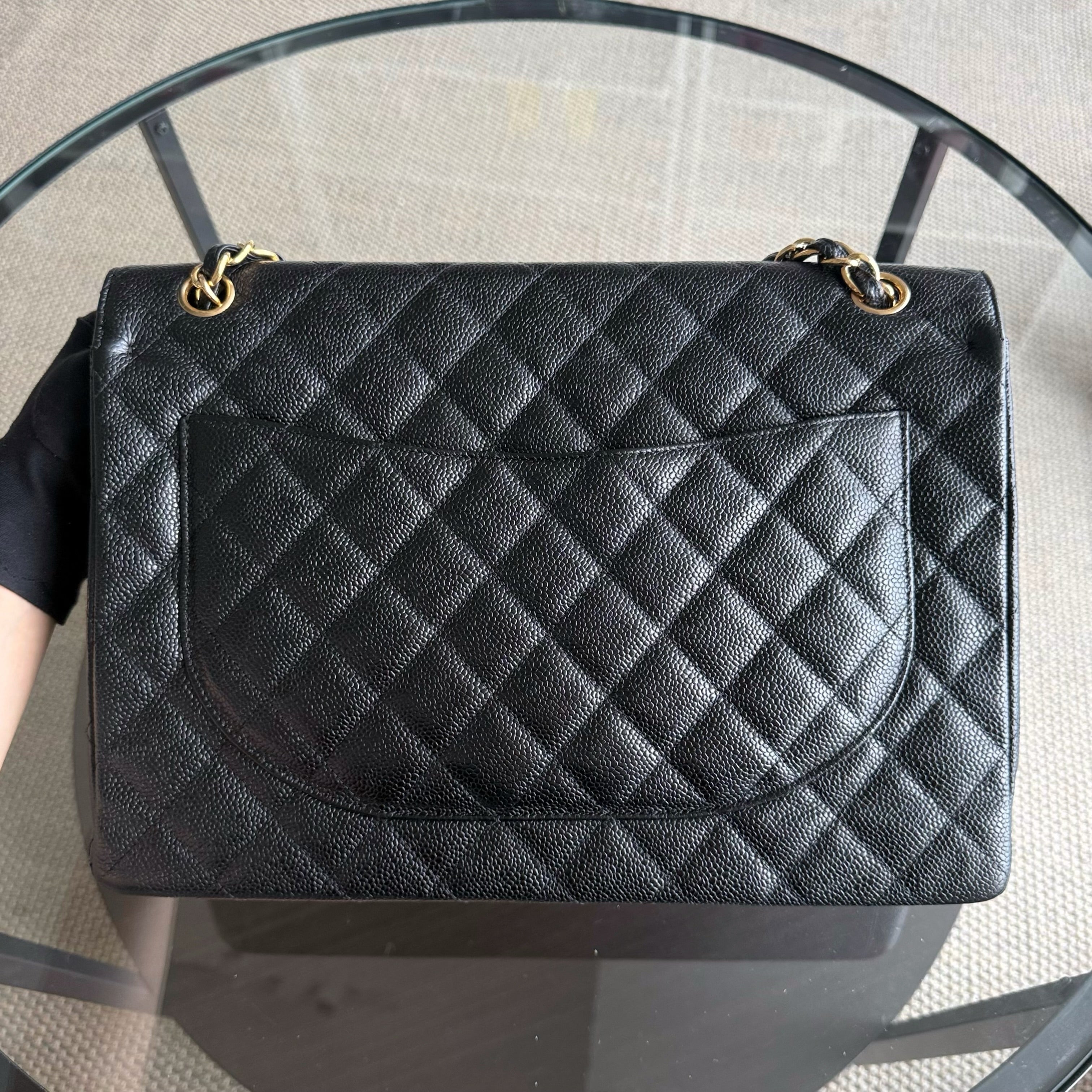 Chanel Classic Flap Maxi - Caviar 33CM Single Flap Black Gold Hardware Series 13