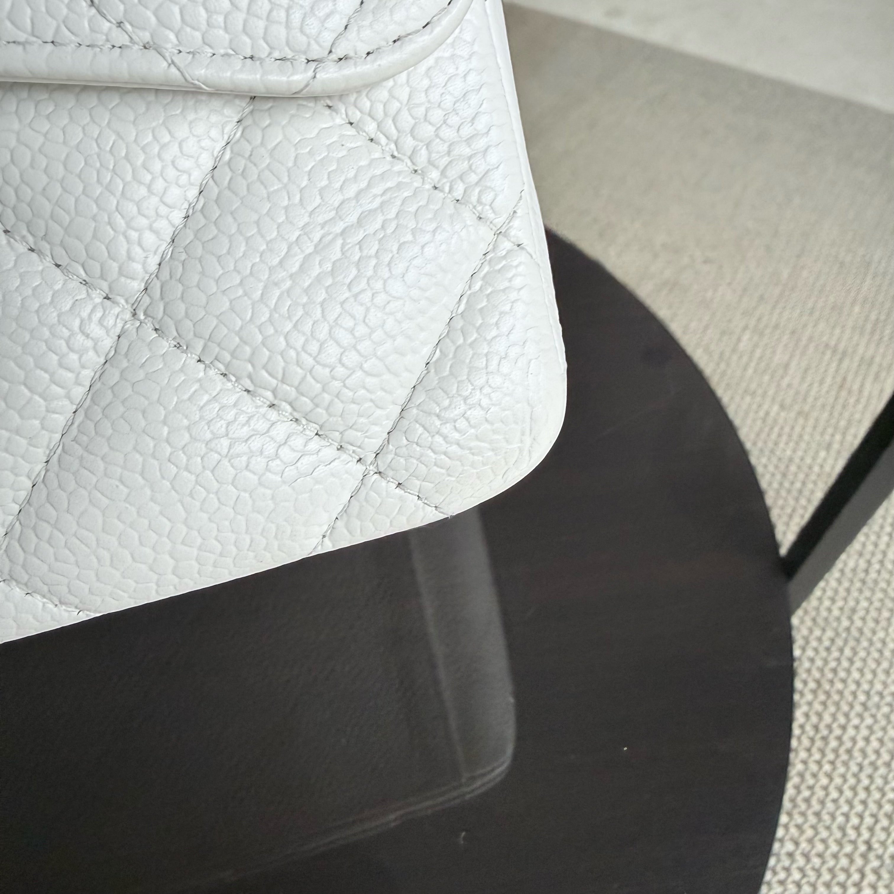 Chanel Classic Flap Maxi - Caviar 33CM Single Flap Quilted White Silver Harware Series 13